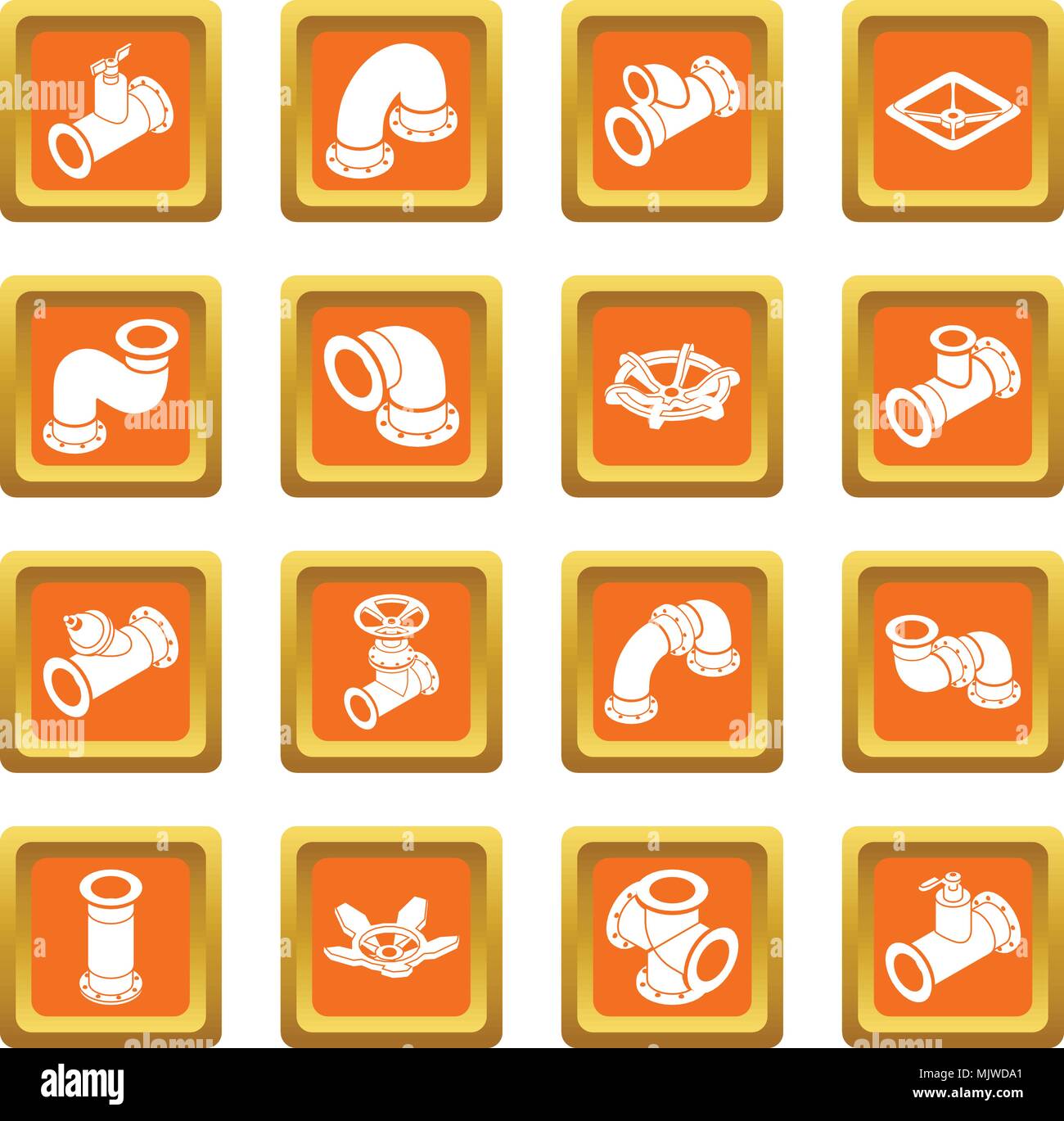 Costruttore di pipeline set di icone quadrato arancione vettore Illustrazione Vettoriale
