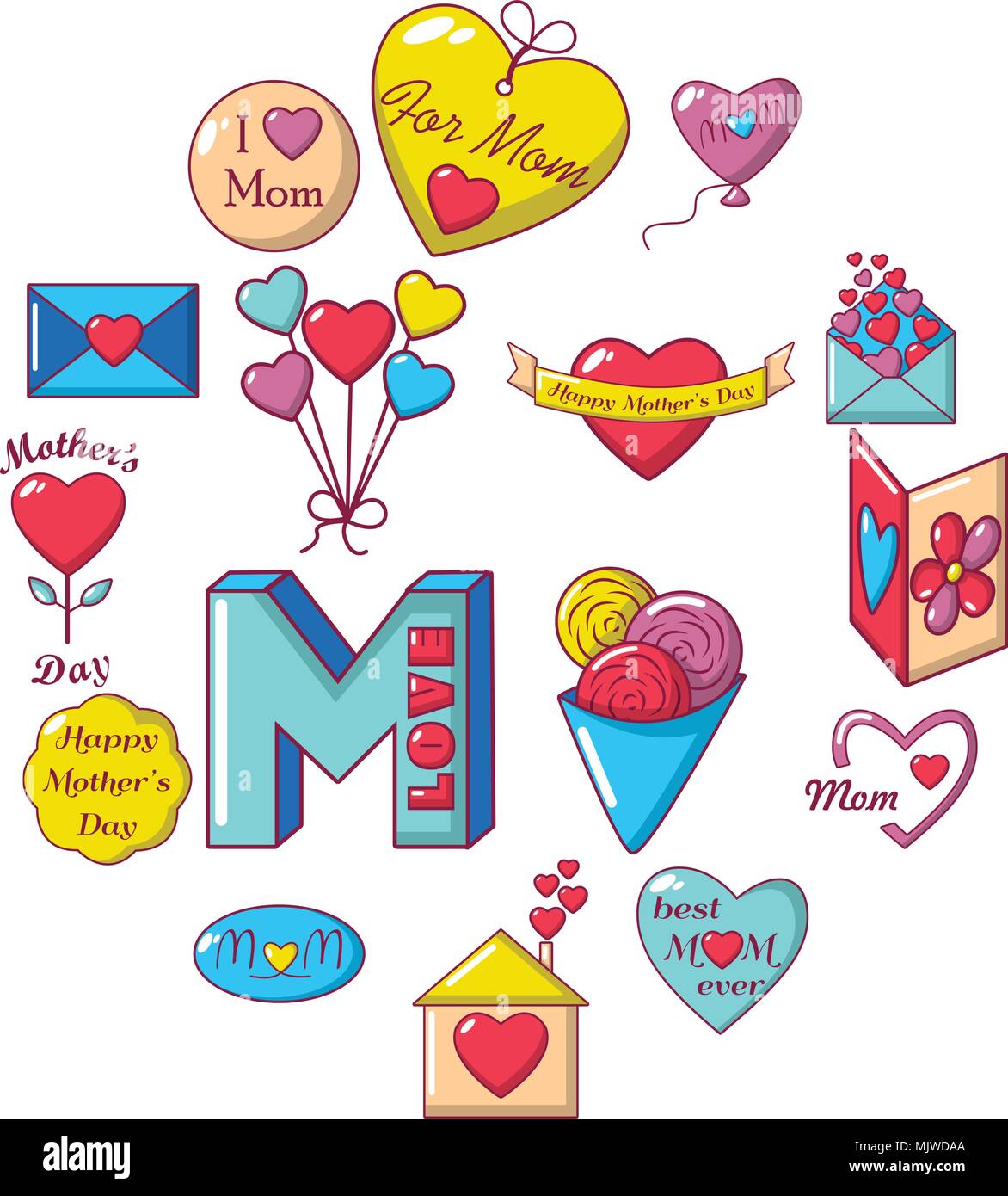 Madre giorno set di icone, stile cartoon Illustrazione Vettoriale