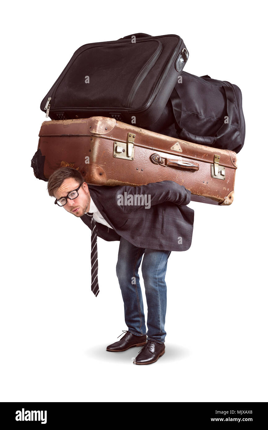 Uomo con bagagli pesanti Foto stock - Alamy