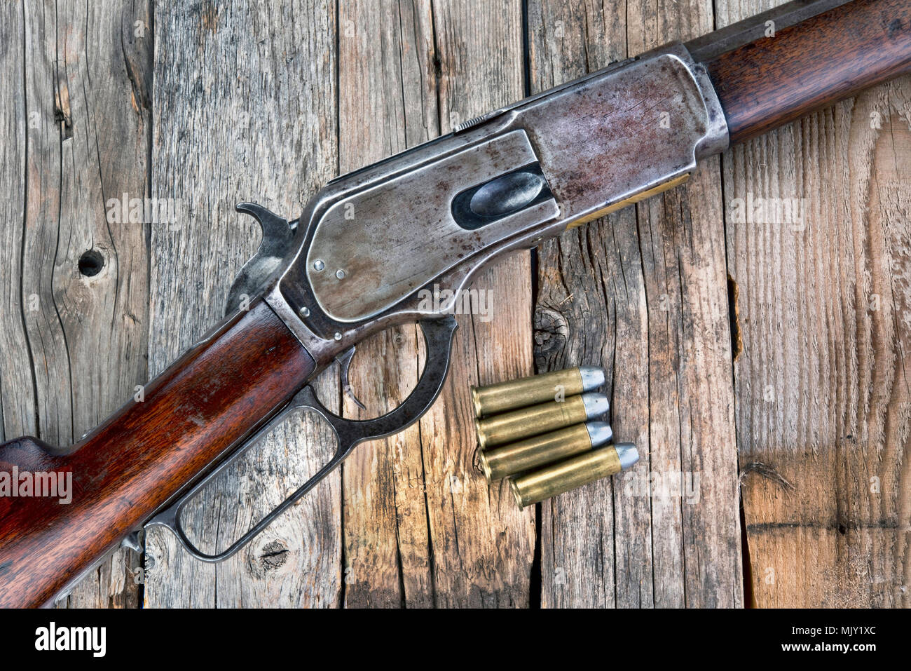 Antique 1876 azione di leva fucile cowboy. Foto Stock