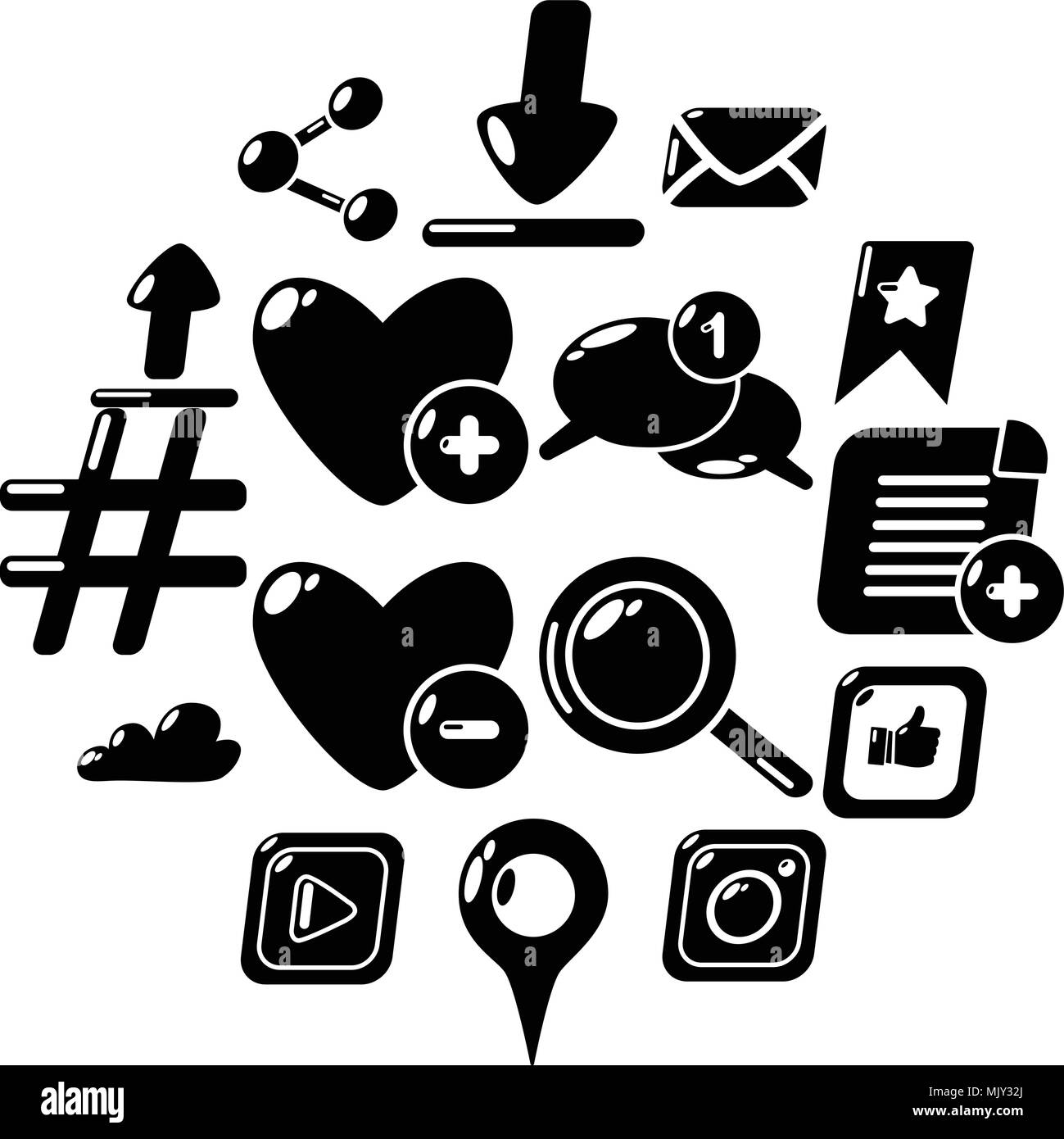 Rete sociale set di icone, stile semplice Illustrazione Vettoriale