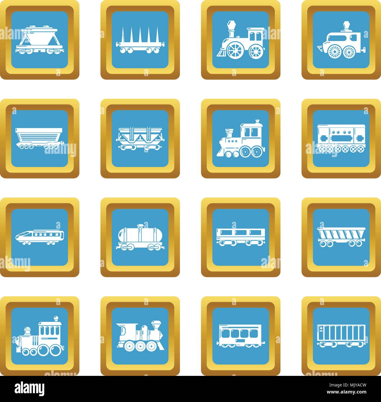Carrozza ferroviaria set di icone sapphirine vettore quadrato Illustrazione Vettoriale
