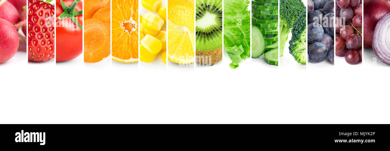 Collage di colore di frutta e verdura. Il cibo fresco. Concetto Foto Stock