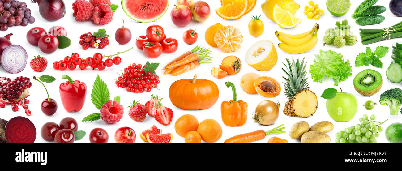 La frutta e la verdura. Sfondo di fresche e mature cibo a colori Foto Stock