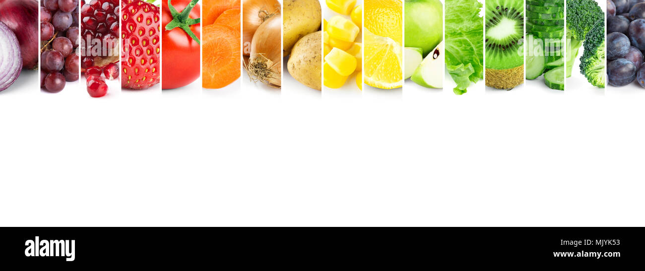 Collage di colore di frutta e verdura. Fresche e mature del cibo. Concetto di cibo Foto Stock