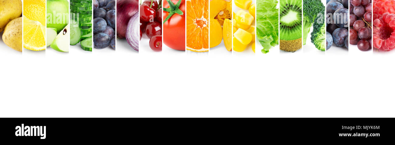 Collage di colore di frutta e verdura. Concetto di cibo Foto Stock