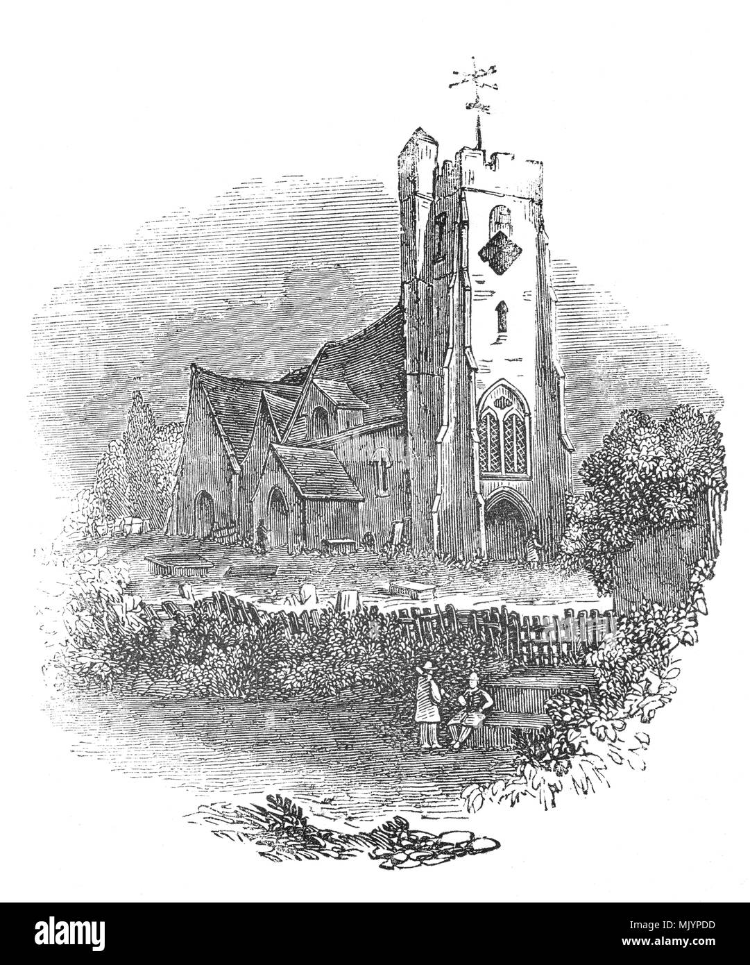 La Chiesa di Santa Maria e San Nicola, Leatherhead Surrey, Inghilterra è una parrocchia anglicana chiesa. Dating originariamente intorno al secolo XI, il corpo della chiesa in gran parte risale ai primi anni del XIII secolo. La navata centrale e le arcate sono tipiche del francese tardo-stile di transizione quindi spazzare il sud-est dell'Inghilterra. Foto Stock
