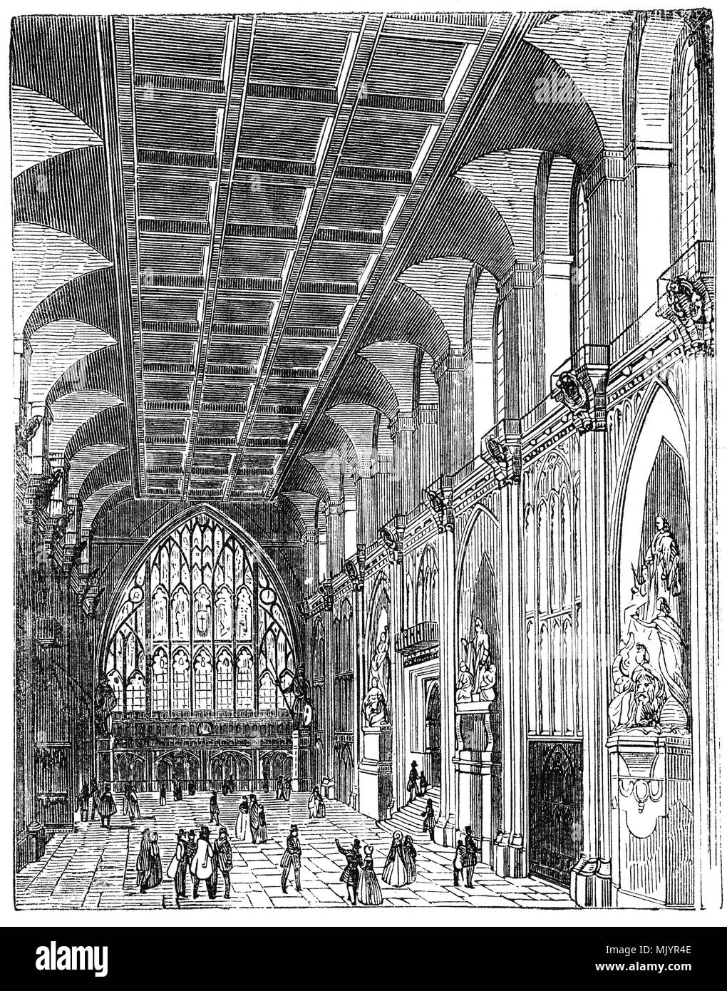 Guildhall è situata fuori del Gresham e Basinghall strade, nella City di Londra, Inghilterra e il termine 'Guildhall" si riferisce sia a tutta la costruzione e la sua sala principale, che è un grande medievale Hall. L'attuale edificio iniziò la costruzione nel 1411 e completato nel 1440, ed è il solo non ecclesiastici edificio di pietra in cittã ad essere sopravvissuto attraverso per il XXI secolo. Il complesso contiene diversi altri salotti storici oltre alla hall, comprese le grandi cripte medievali, la vecchia biblioteca e sala di stampa, tutti i quali sono ora utilizzate come sale per funzioni. Foto Stock