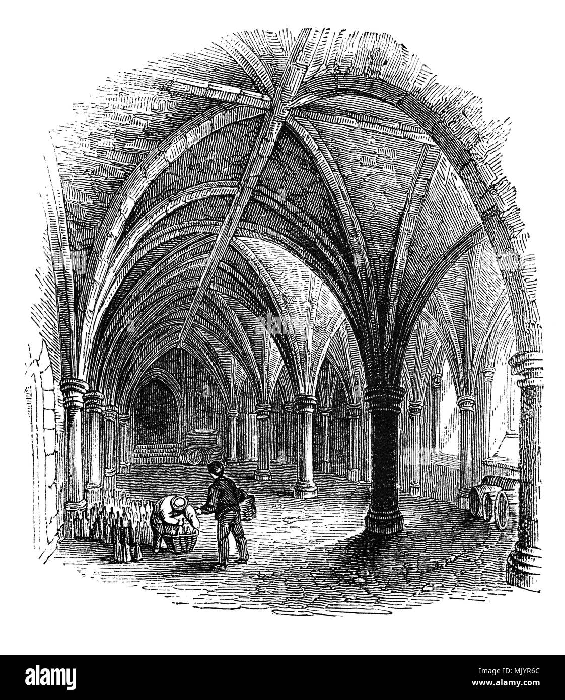 Le figure la raccolta di botti e bottiglie di birra, nella cripta sotto Gerard's Hall Inn sul lato sud di fondare la Lane, Città di Londra, che riteneva di essere stato costruito agli inizi del XIII secolo. Foto Stock