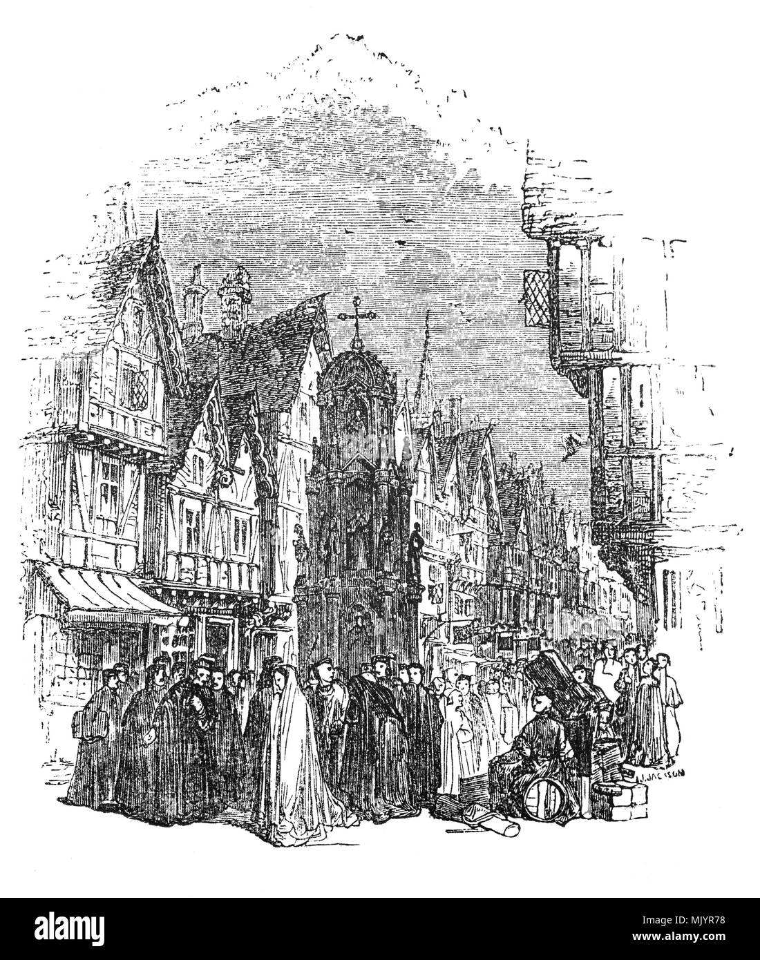 Cheapside è una strada della città di Londra, conosciuta nel Medioevo come Westcheap, in contrapposizione a Eastcheap, un altro street nella città, vicino al London Bridge. È il primo sito di uno dei principali mercati di produrre a Londra, a buon mercato ampiamente significato 'mercato' in Inglese medievale. Molte delle strade ad alimentare la principale strada transitabile sono denominati dopo la produzione che una volta era venduto in quelle aree di mercato, compreso il miele Lane, latte Street, Bread Street e il pollame. Foto Stock