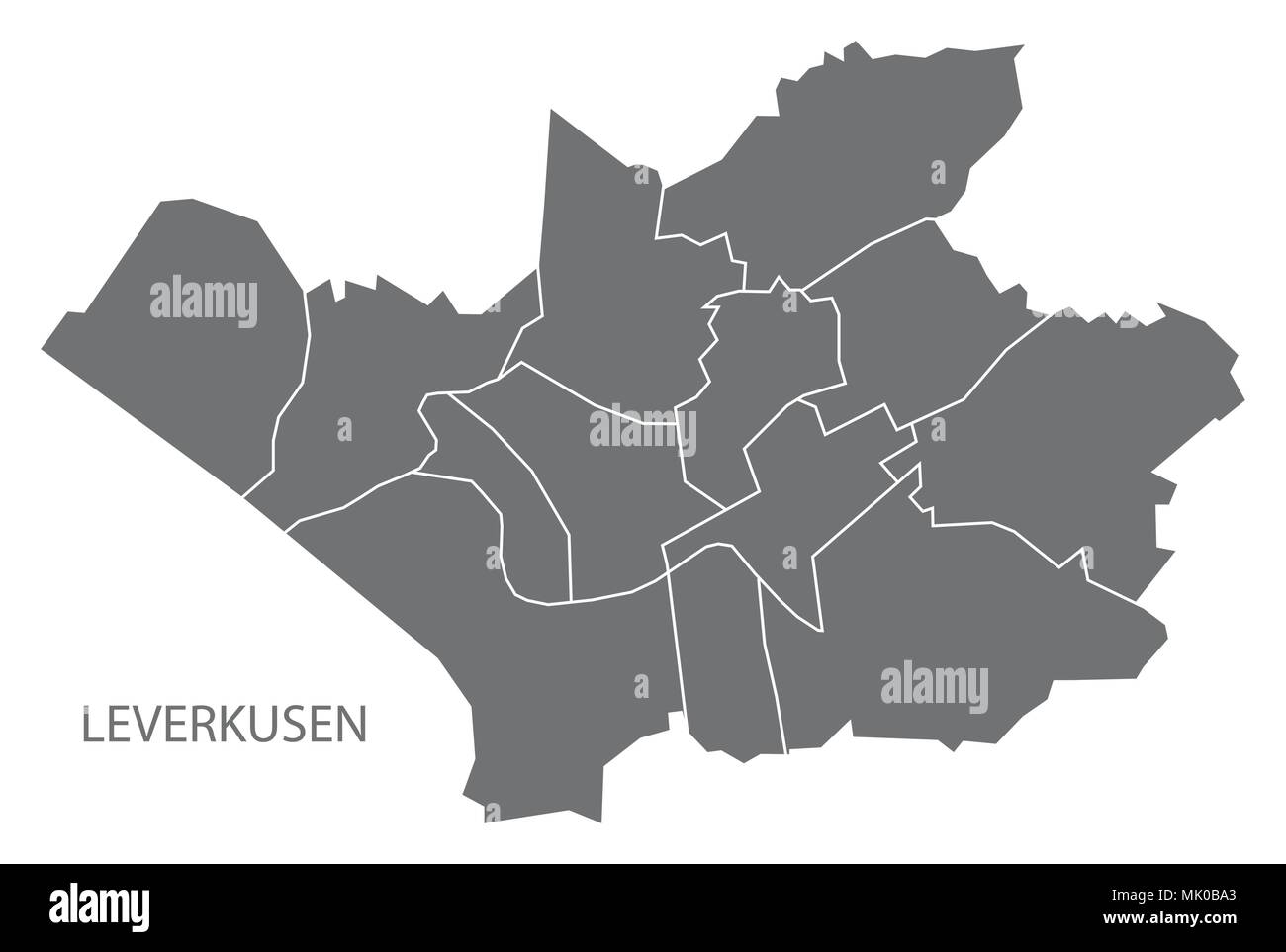 Leverkusen mappa della città e borghi grigio illustrazione forma silhouette Illustrazione Vettoriale