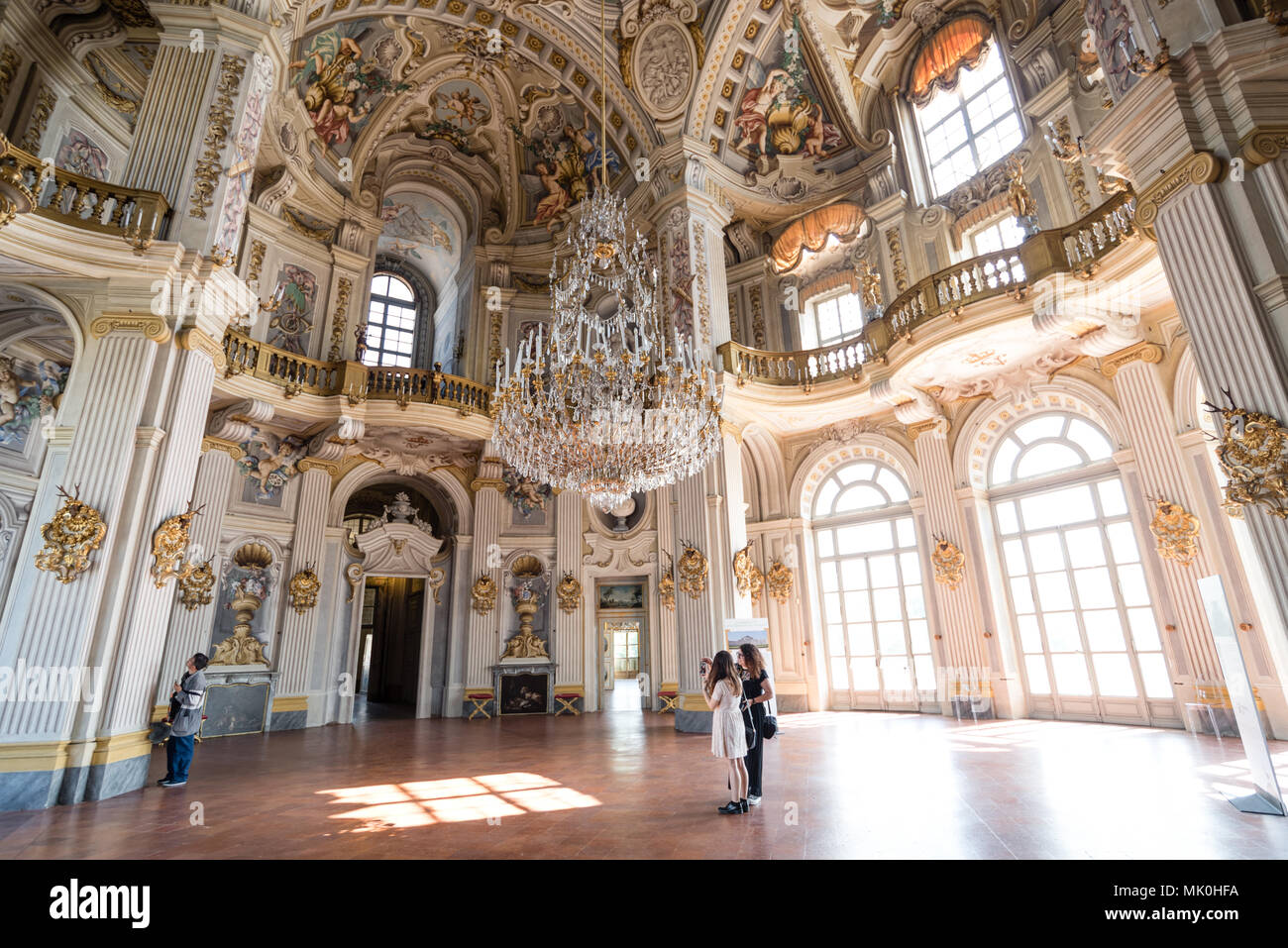 Interno della sala principale del Patrimonio Mondiale UNESCO Palazzina di Caccia di Stupinigi, Savoy Lodge di caccia progettato dall architetto Juvarra, Torino, Italia Foto Stock