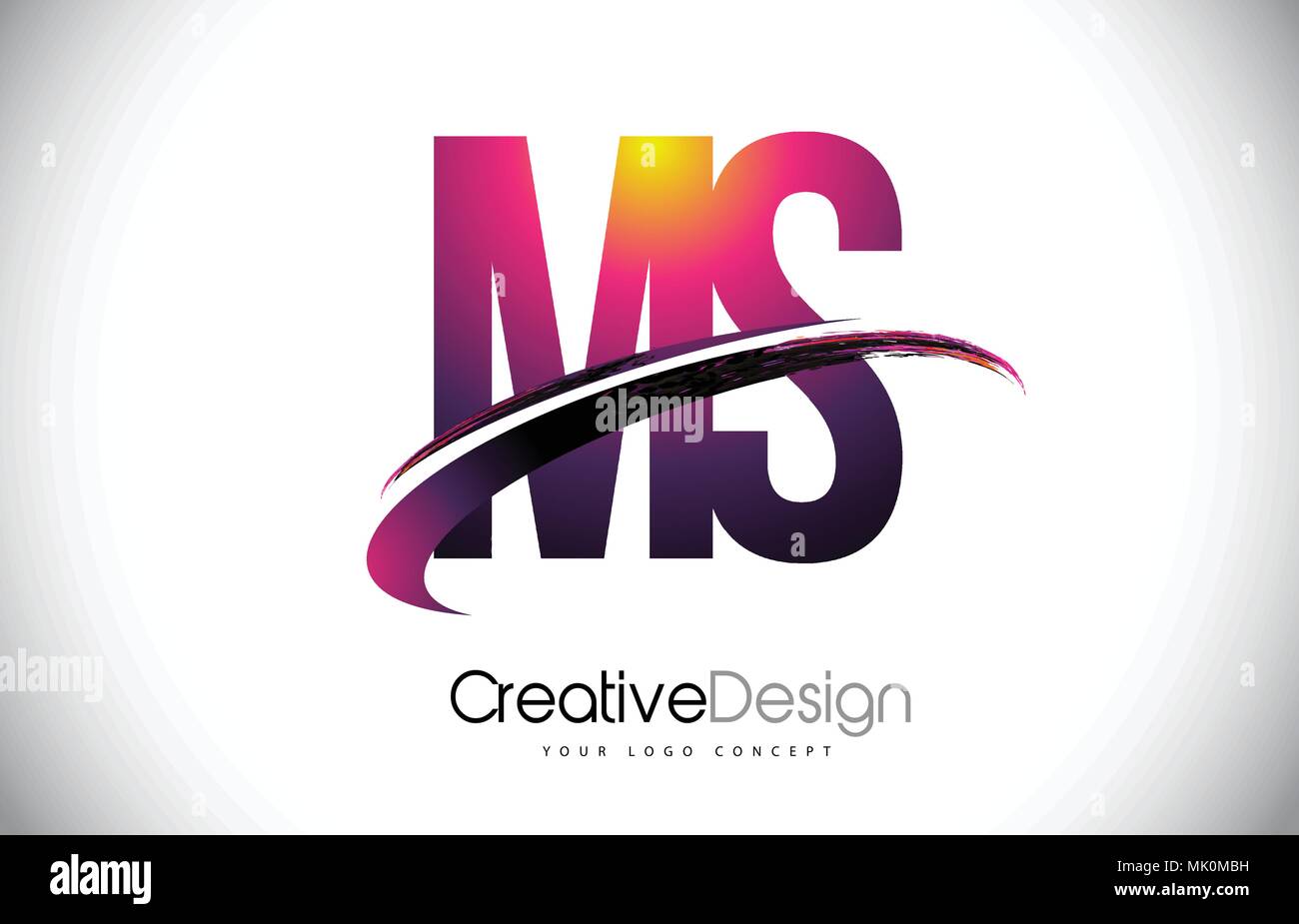 MS M S Viola Lettera con logo Swoosh Design. Magenta creativo di lettere moderne vettore Illustrazione del logo. Illustrazione Vettoriale