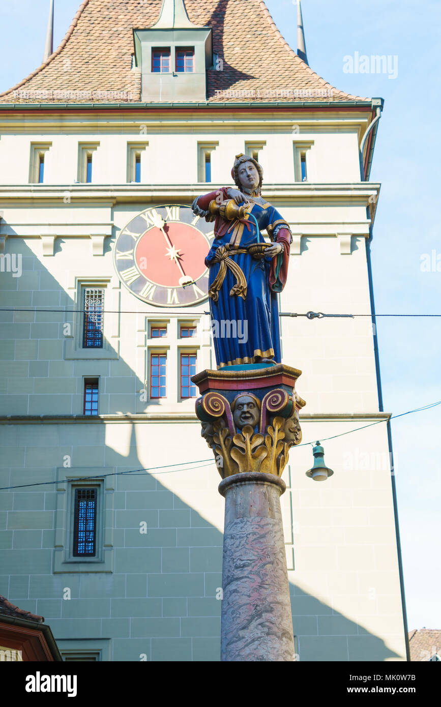 Anna Seiler, una delle famose fontane rinascimentali (XVII sec.) nel centro della città vecchia di Berna, Svizzera Foto Stock