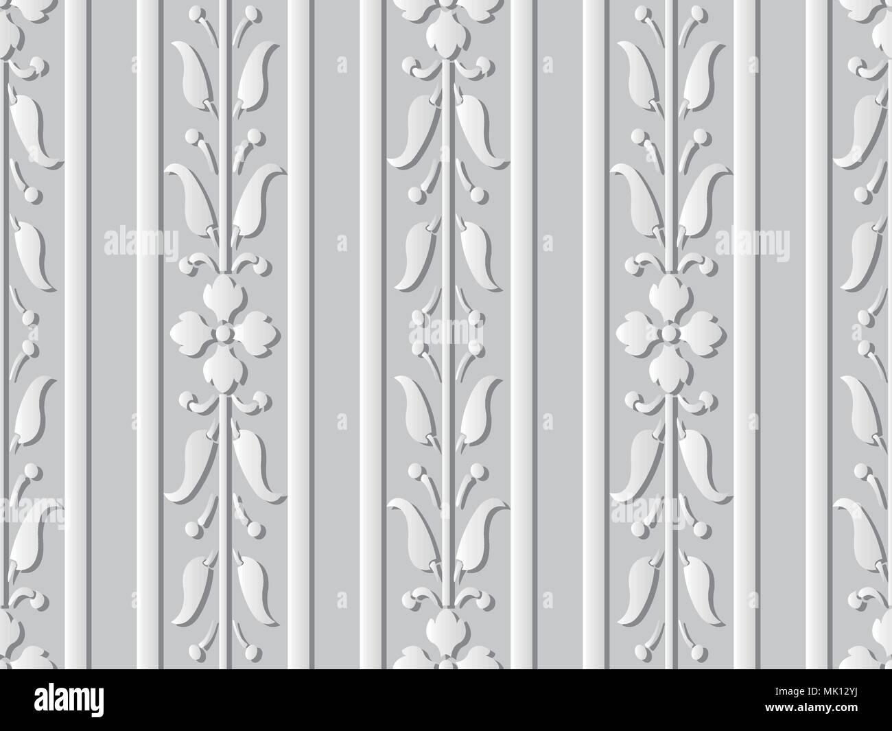 3D white paper Art Flower stelo diritto linea di vite foglia, vettore decorazione elegante sfondo di pattern per i banner web greeting card design Illustrazione Vettoriale