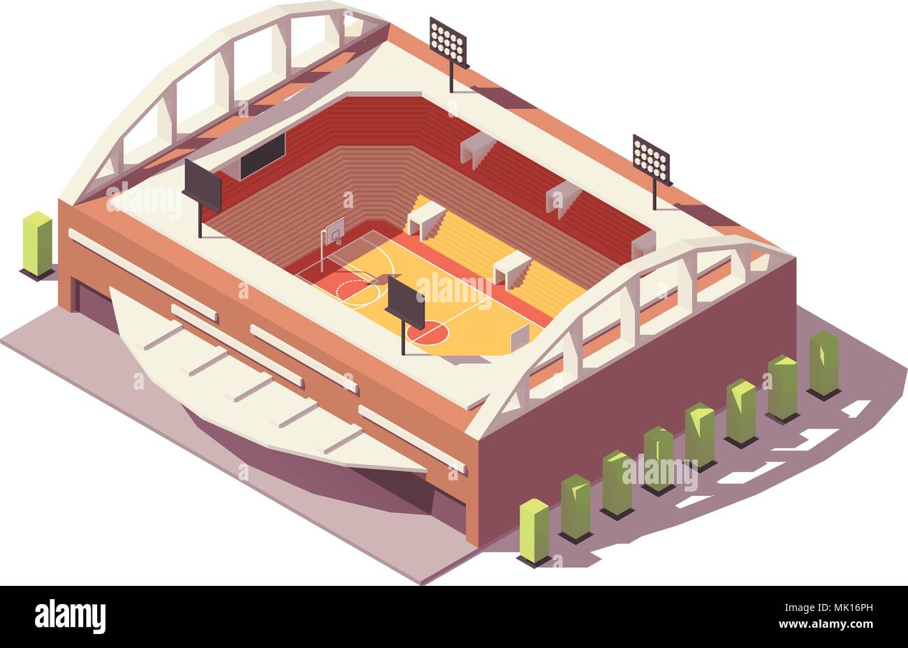 Vettore bassa isometrica poli basketball stadium Illustrazione Vettoriale