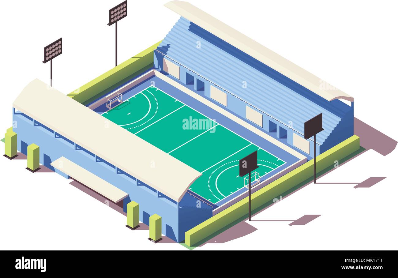 Vettore bassa isometrica poli Field Hockey Stadium Illustrazione Vettoriale