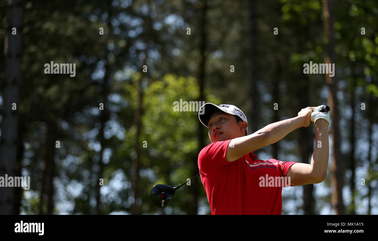 Il Jeunghun Wang della Corea del Sud durante il secondo giorno del torneo di Golf Sixes al Centurion Club, St Albans. PREMERE ASSOCIAZIONE foto. Data immagine: Domenica 6 maggio 2018. Vedere PA storia GOLF Sixes. Il credito fotografico dovrebbe essere: Steven Paston/PA Wire. Foto Stock