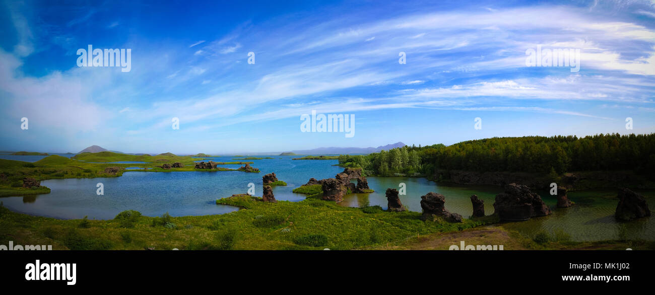 Kalfastrond scultura di lava intorno al Lago Myvatn, Islanda Foto Stock