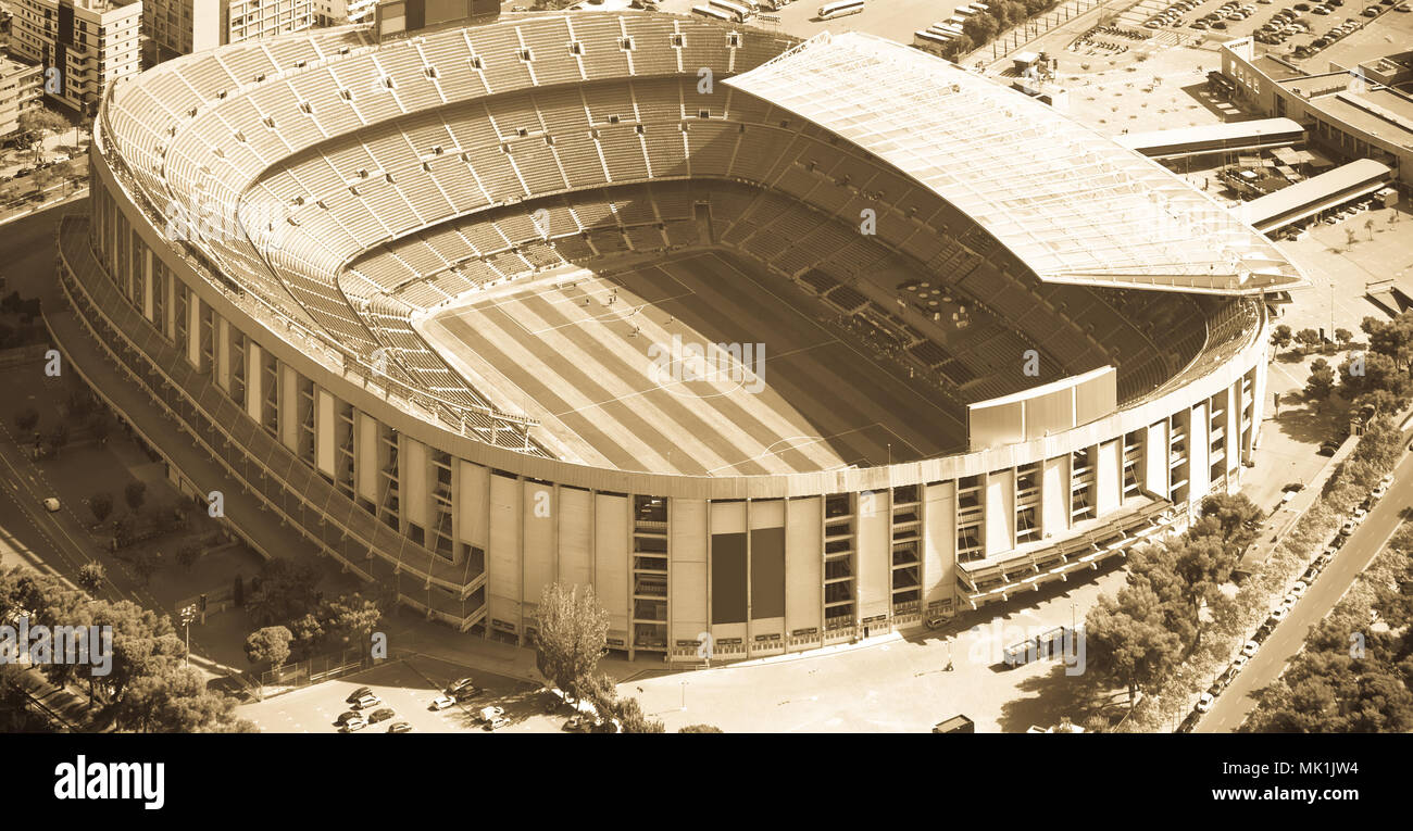 Camp Nou, il famoso stadio di calcio di Barcellona della Catalogna, Spagna Foto Stock