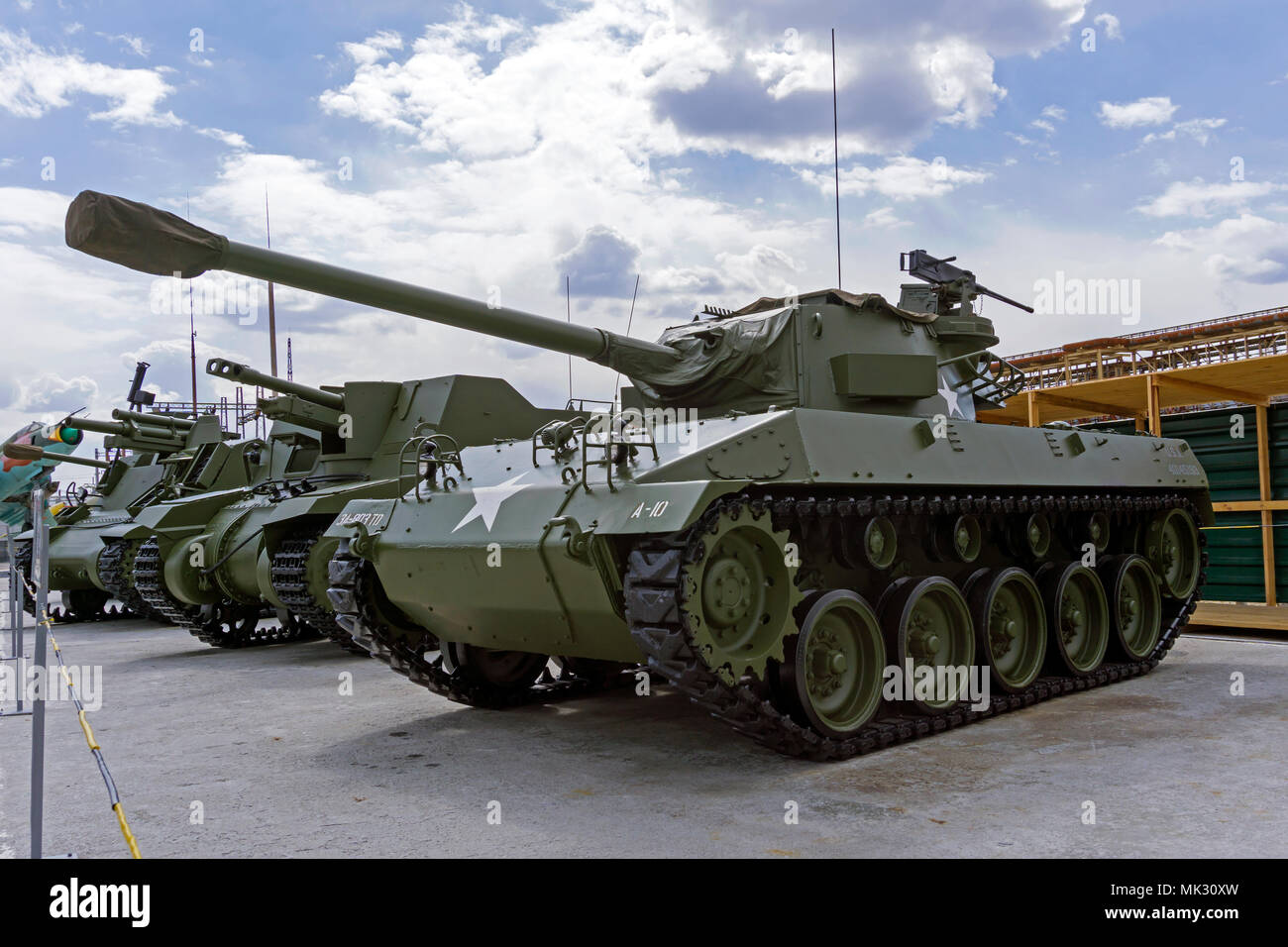 Verkhnyaya Pyshma, Russia - Marzo 01, 2018: American 76 mm Gun Carrello motorino M18 (M18 GMC) Hellcat nel museo di attrezzature militari Foto Stock