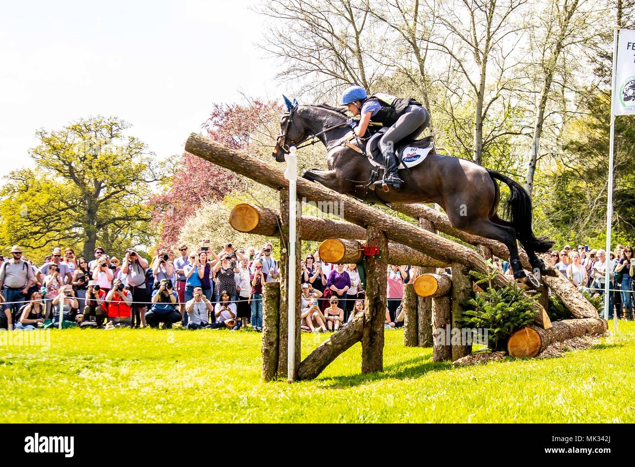 Cross Country. Virginia Thompson. Star Nouveau. NZL. Devouucoux Quad-Bar. Recinzione 17. Mitsubishi Badminton Horse Trials. Badminton. Regno Unito. 05/05/2018. Foto Stock