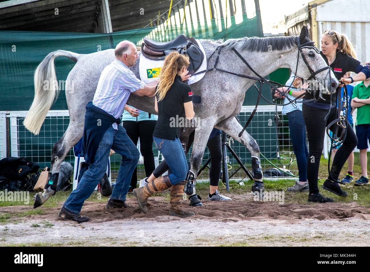 Cross Country. Classe Ballaghmor. Lo sposo. Finitura del cross country. Mitsubishi Badminton Horse Trials. Badminton. Regno Unito. 05/05/2018. Foto Stock