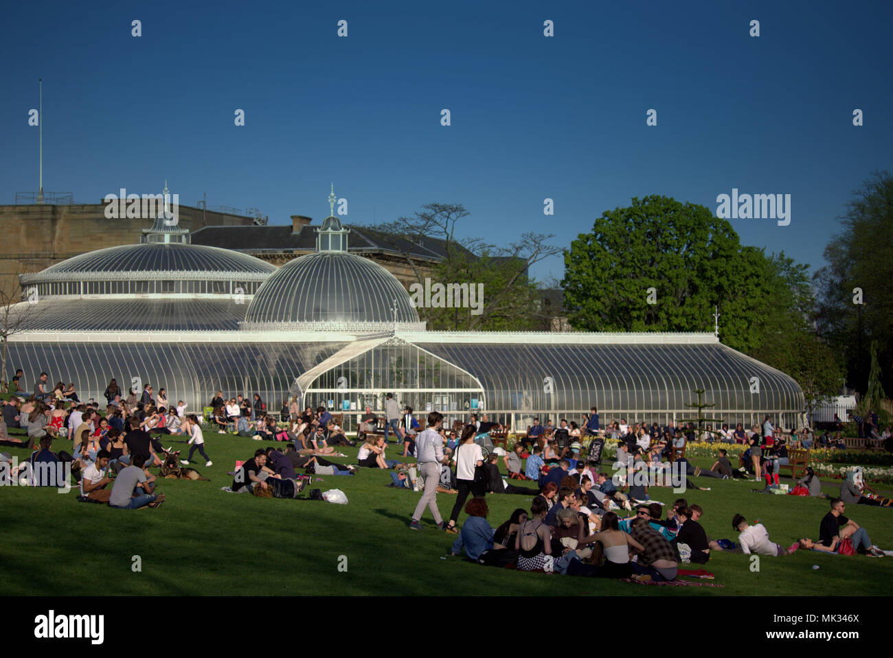 Glasgow, Scotland, Regno Unito il 6 maggio. Regno Unito Meteo : Sereno clima estivo ed infine raggiunge la città per il weekend. La gente del posto e i turisti per godersi il sole nel giardino botanico, la botanica, nel lussuoso west end. Gerard Ferry/Alamy news Foto Stock