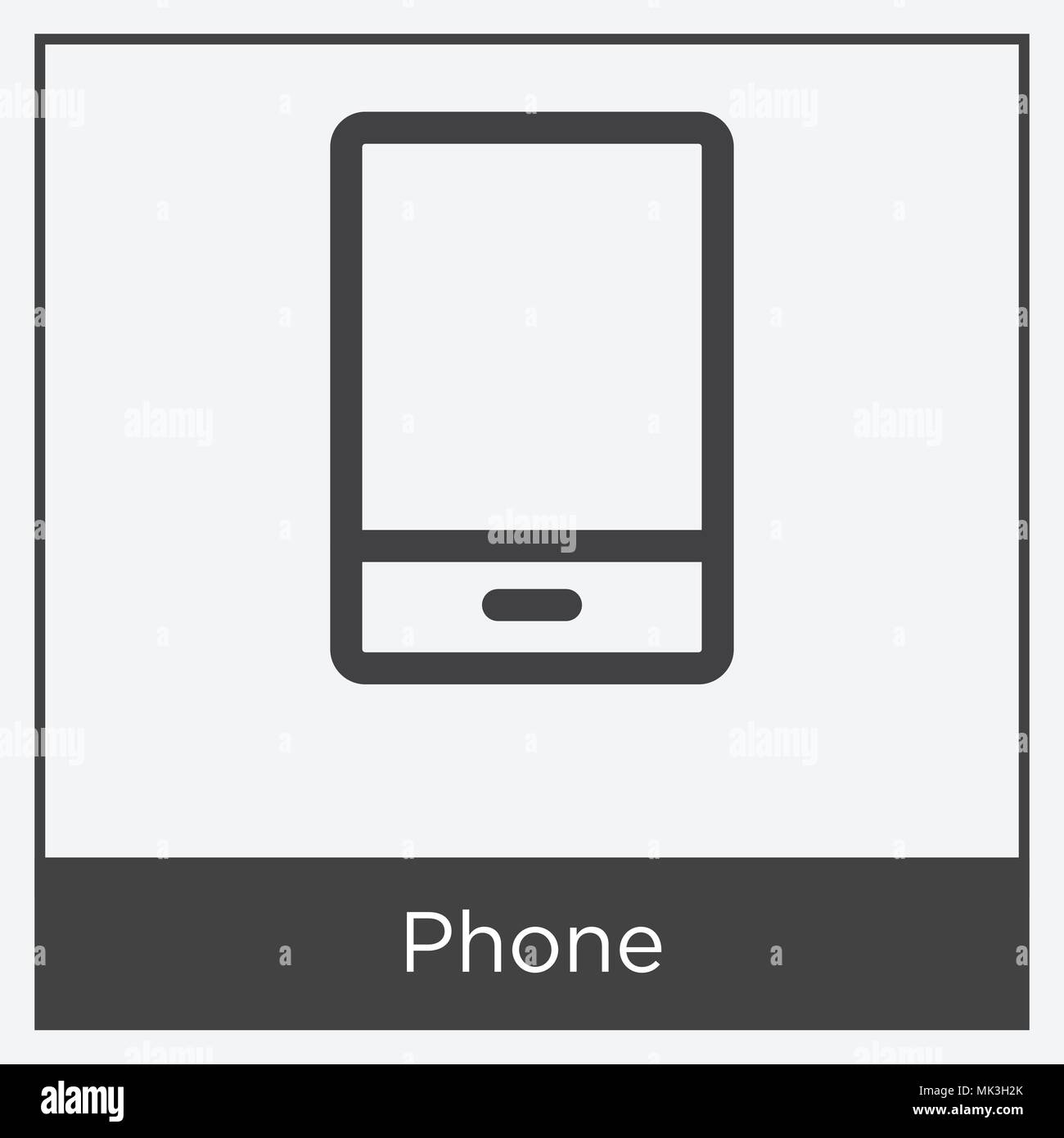Icona del telefono isolato su sfondo bianco con telaio grigio, simbolo e segno Illustrazione Vettoriale