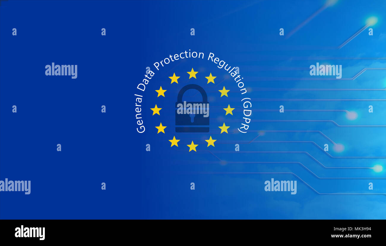 Il PILR UE. Generale sulla protezione dei dati del testo del regolamento sulla bandiera dell'Unione europea. 3d illustrazione Foto Stock
