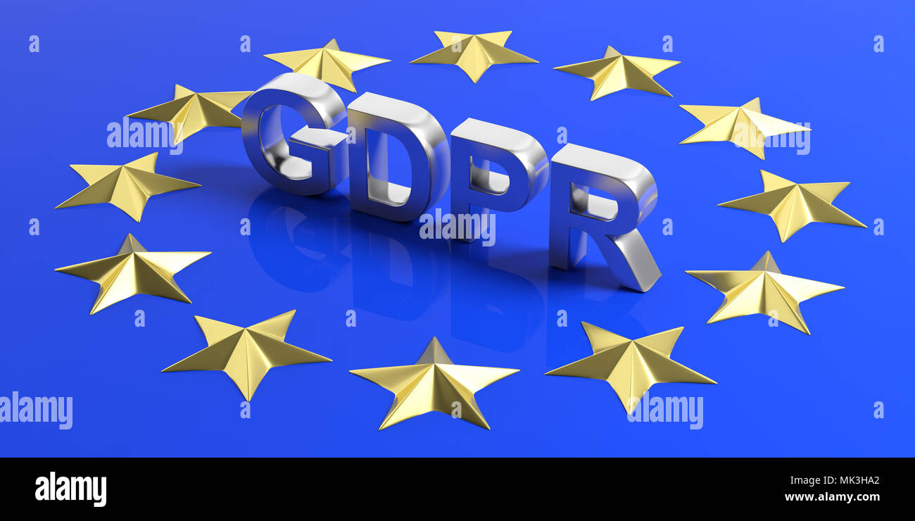 Unione Europea Generale della protezione dei dati il Regolamento. Il PILR lettere sulla bandiera dell'Unione europea. 3d illustrazione Foto Stock
