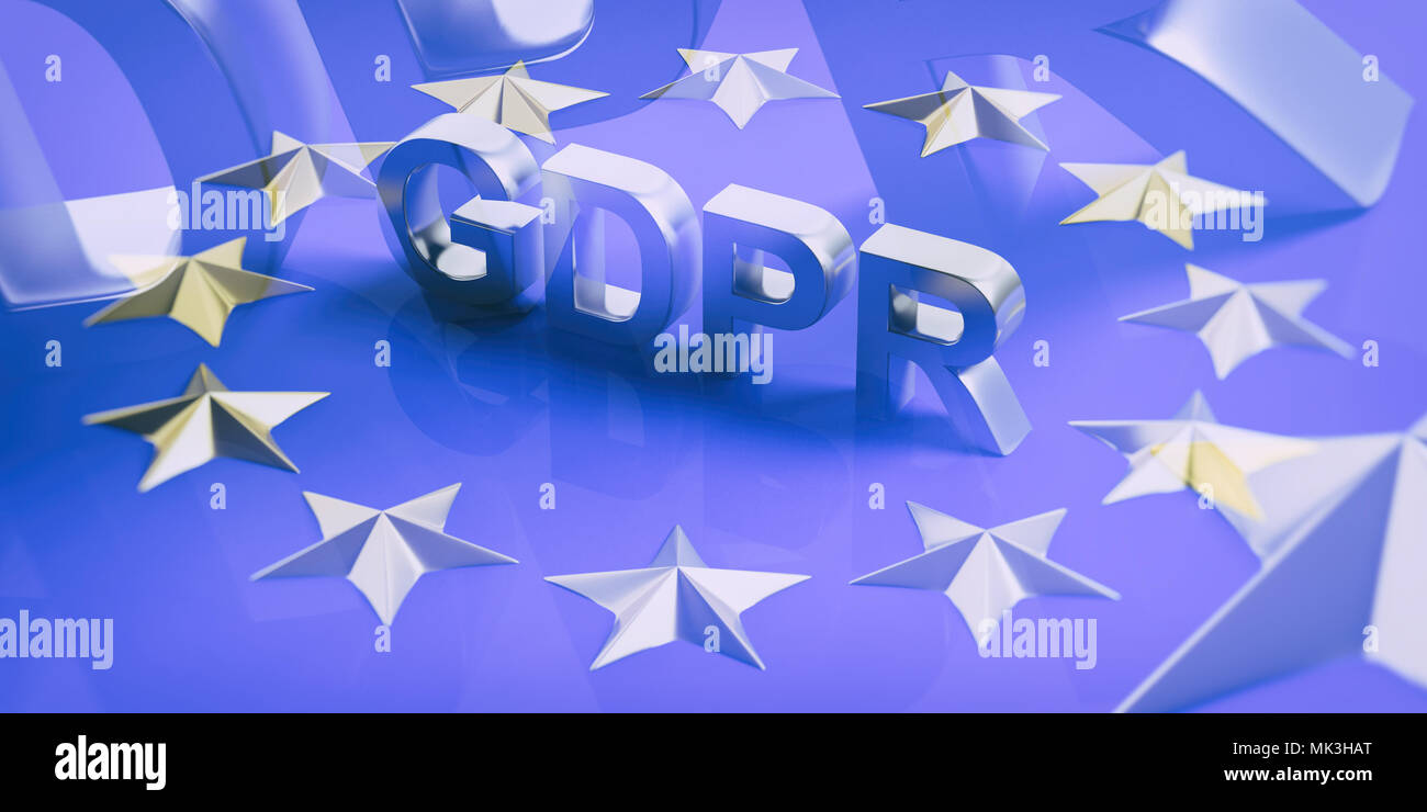 Unione Europea Generale della protezione dei dati il Regolamento. Il PILR lettere sulla bandiera dell'Unione europea. 3d illustrazione Foto Stock