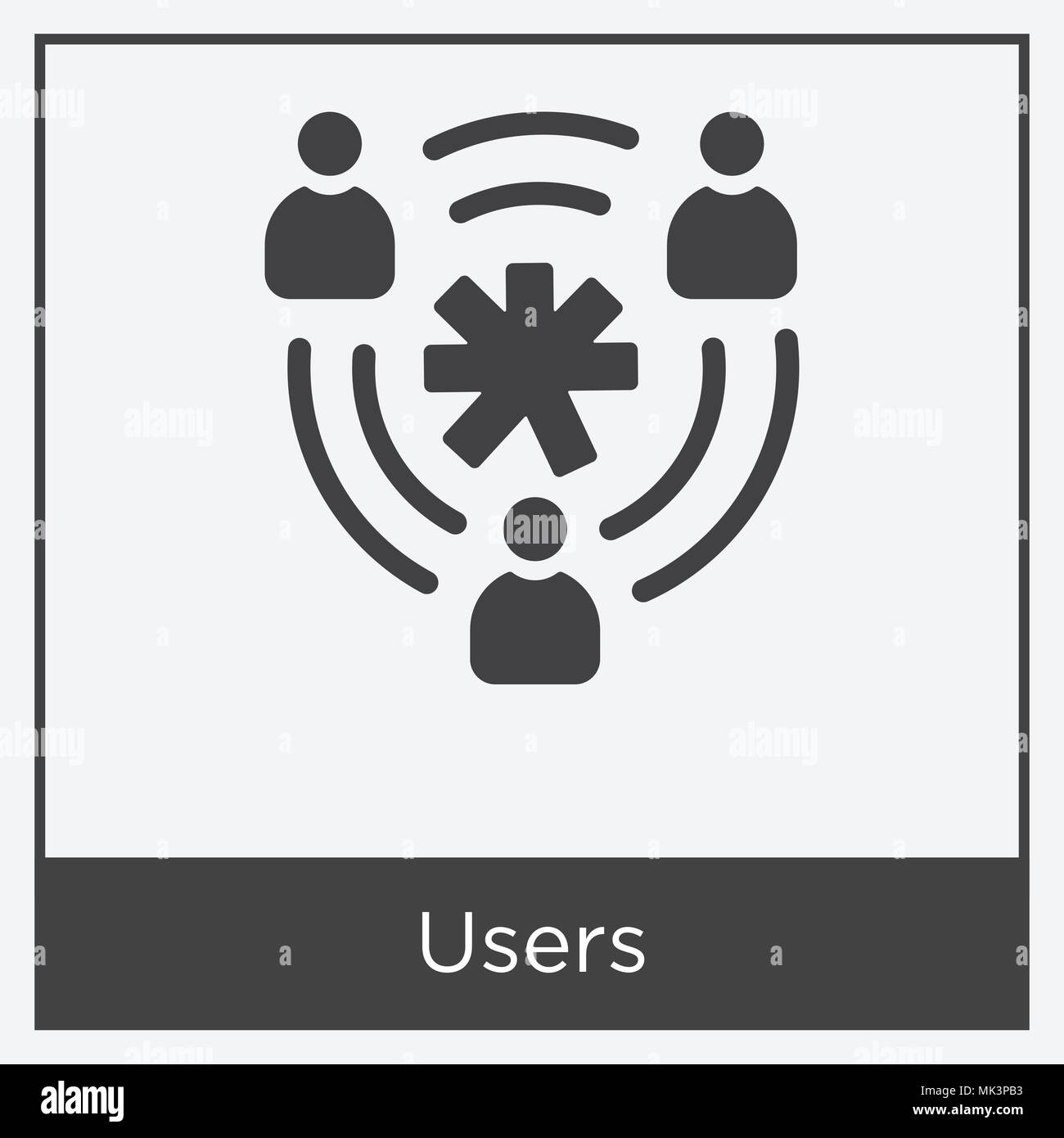 Icona degli utenti isolati su sfondo bianco con telaio grigio, simbolo e segno Illustrazione Vettoriale