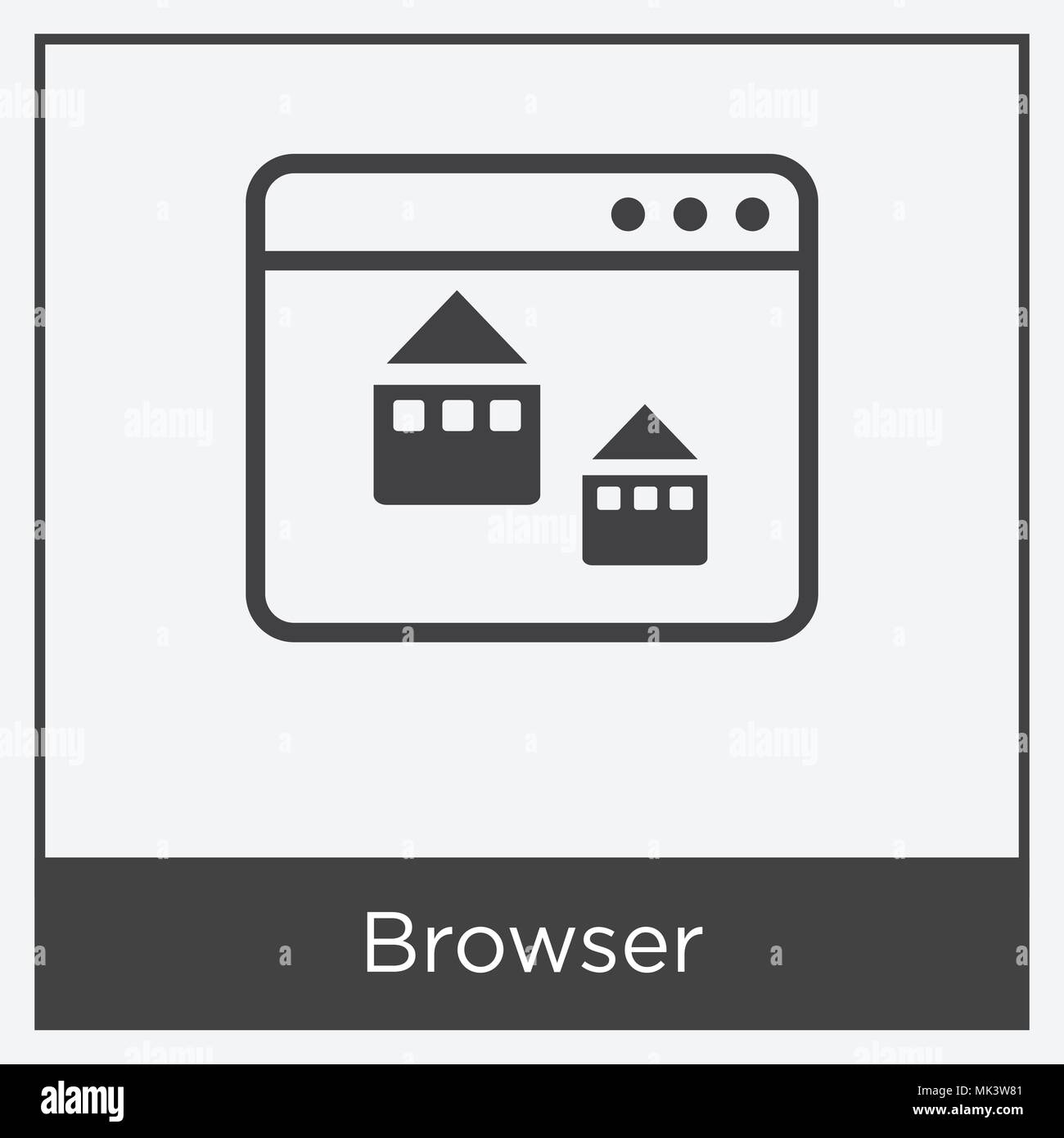 Icona del browser isolato su sfondo bianco con telaio grigio, simbolo e segno Illustrazione Vettoriale
