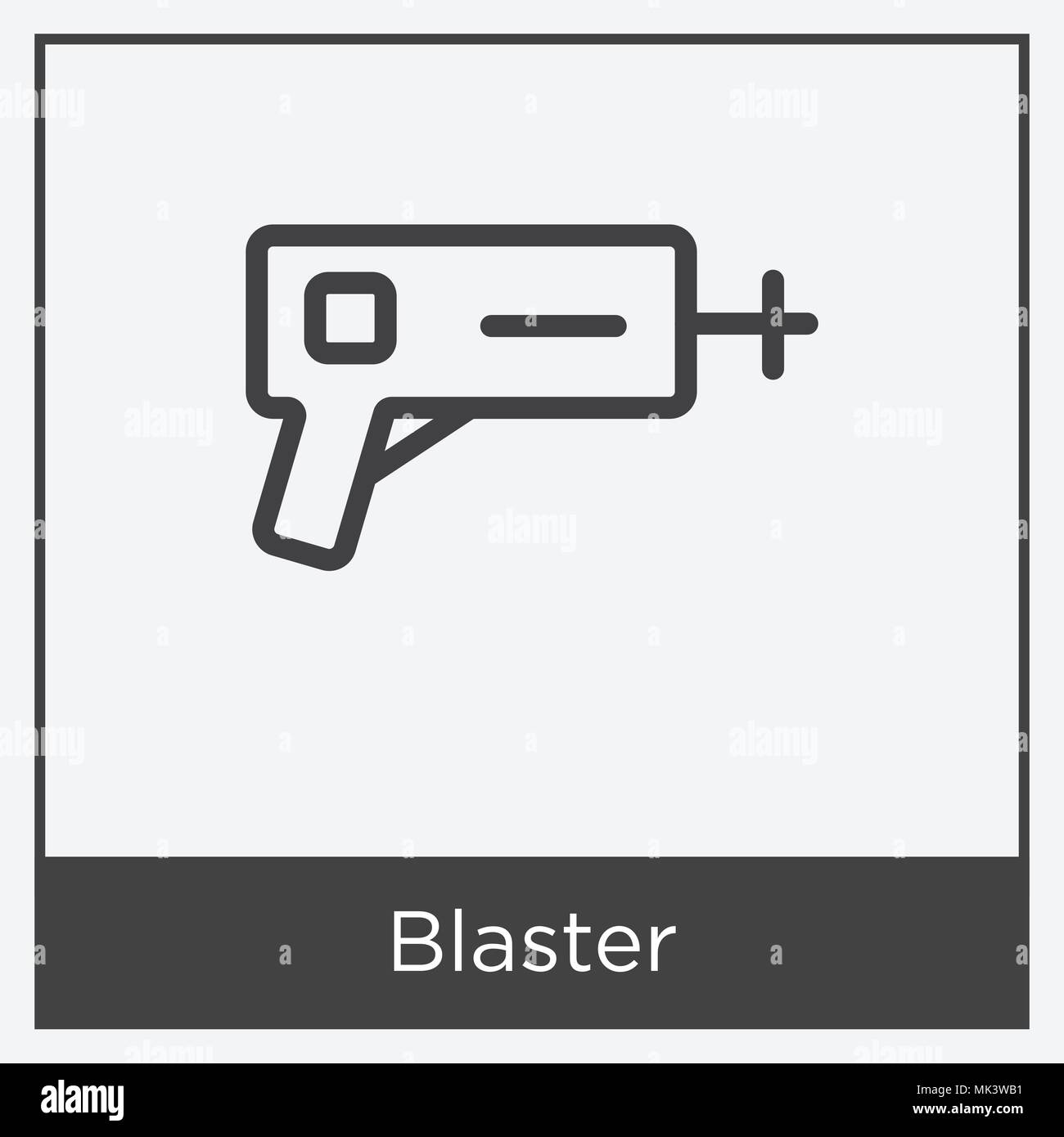Icona di Blaster isolato su sfondo bianco con telaio grigio, simbolo e segno Illustrazione Vettoriale