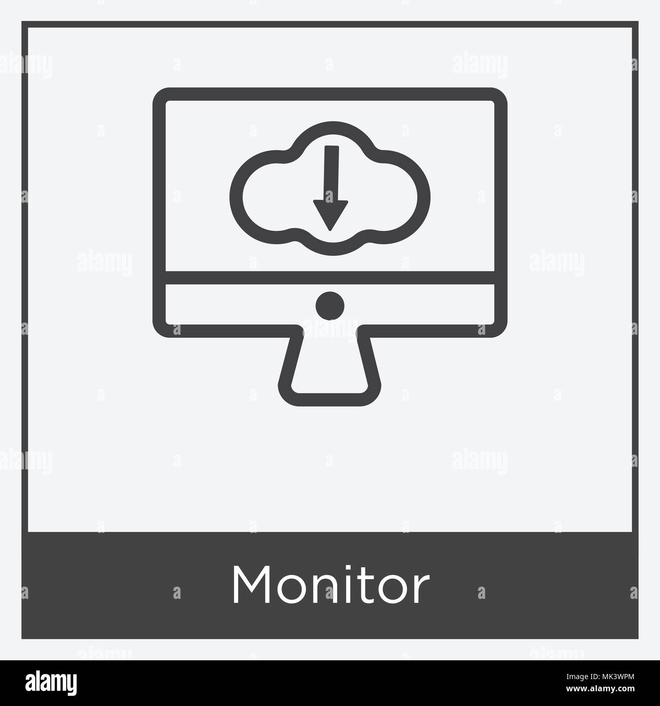 Icona di monitor isolato su sfondo bianco con telaio grigio, simbolo e segno Illustrazione Vettoriale