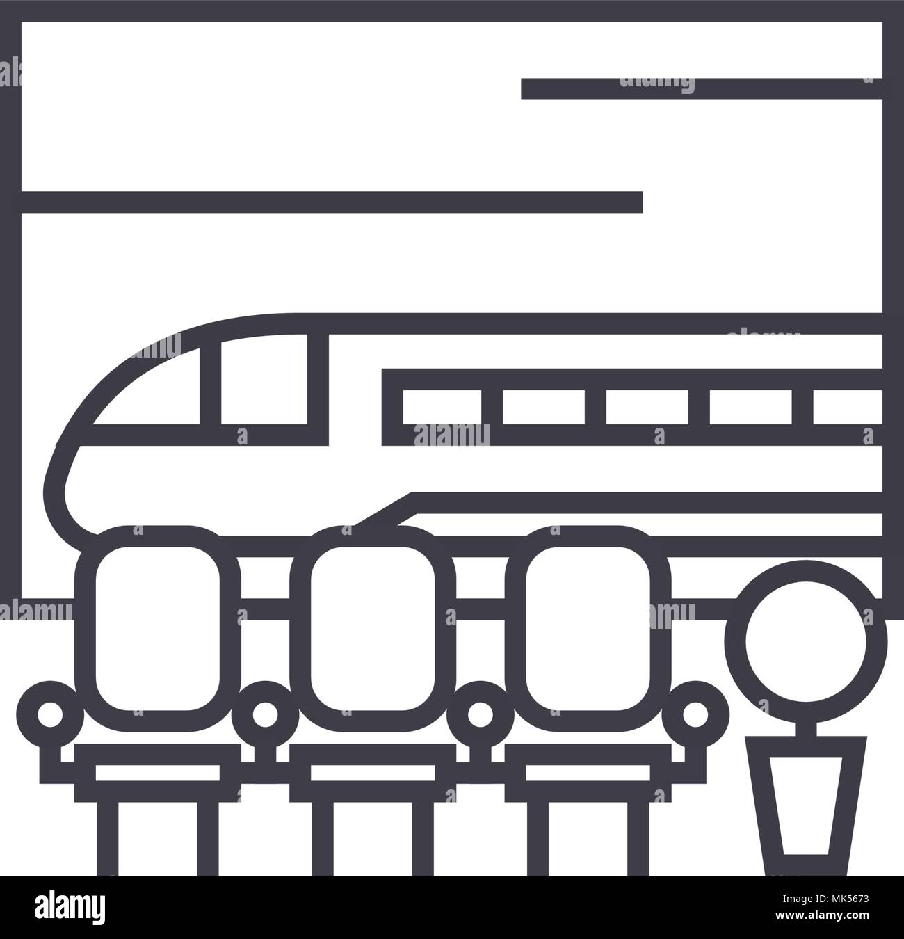 Stazione ferroviaria linea del vettore icona, segno, illustrazione su sfondo, corse modificabile Illustrazione Vettoriale