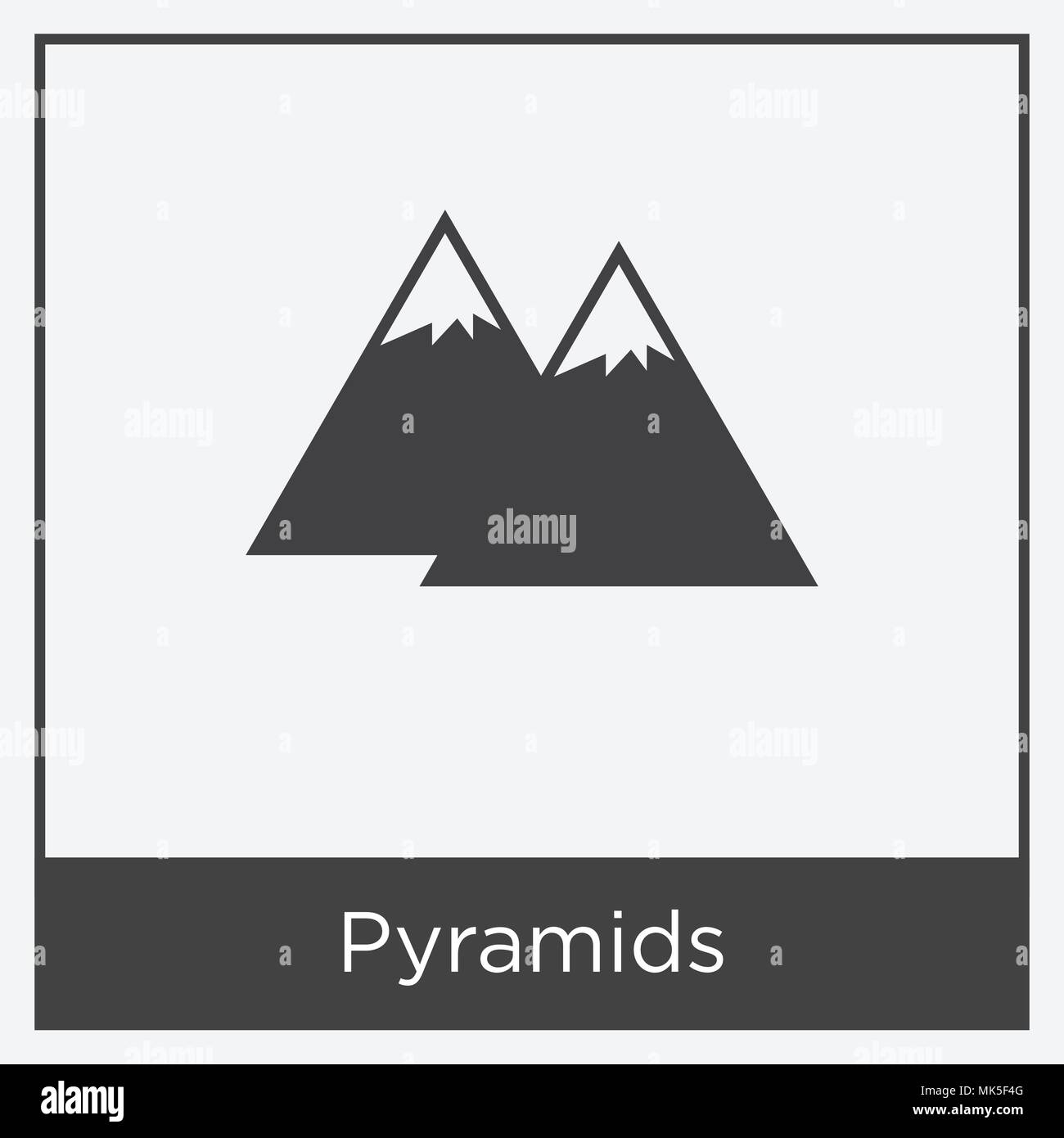Icona delle piramidi isolato su sfondo bianco con telaio grigio, simbolo e segno Illustrazione Vettoriale