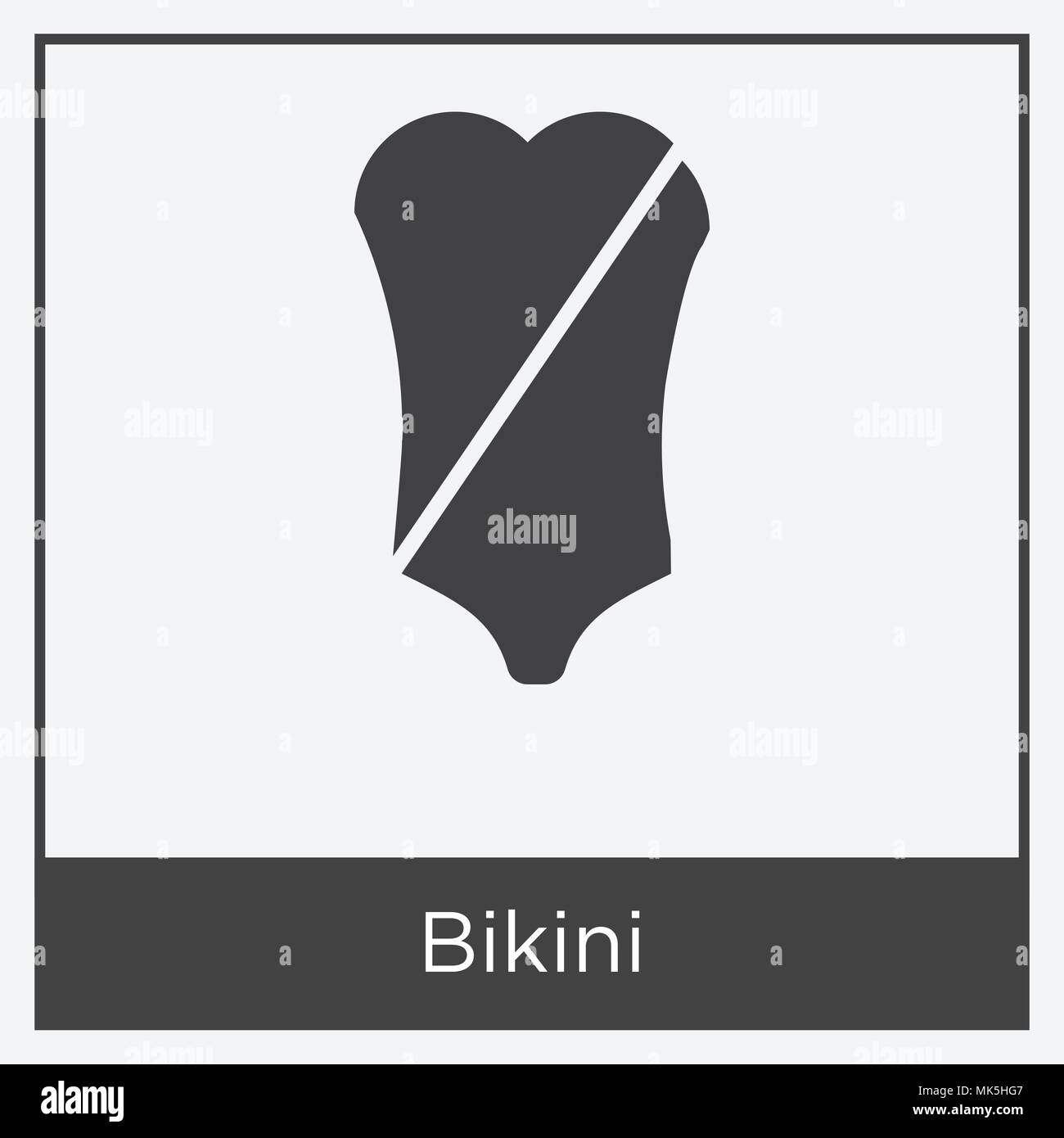 Icona di Bikini isolato su sfondo bianco con telaio grigio, simbolo e segno Illustrazione Vettoriale