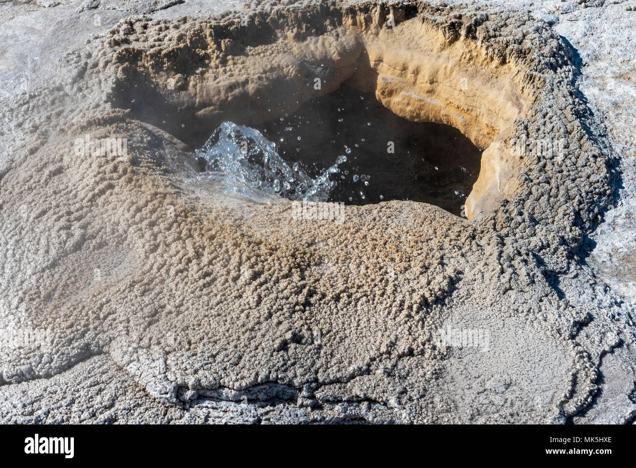 Il gorgogliamento primavera calda circondate da fango. Foto Stock