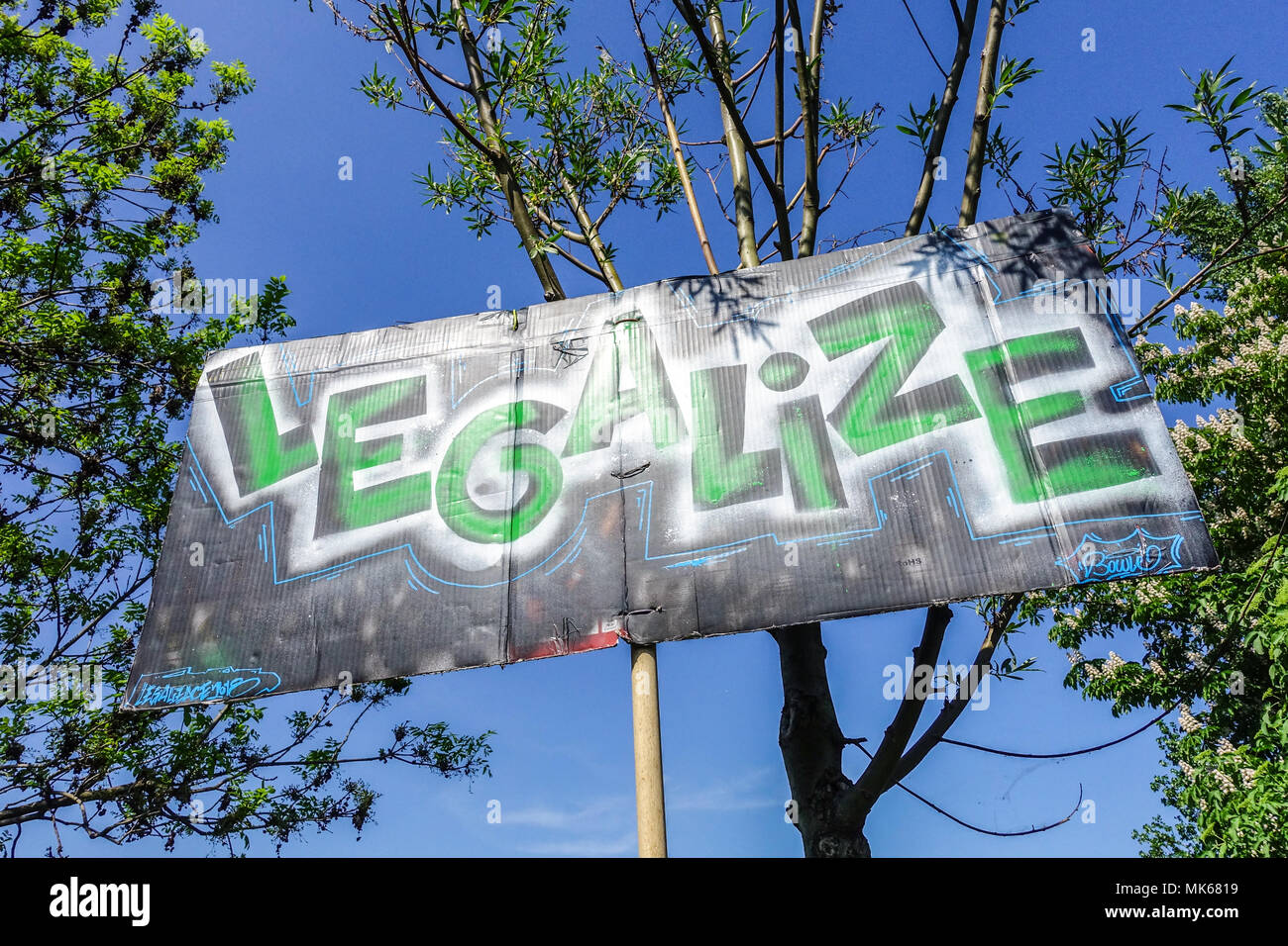 Legalizzare segno, milioni di Marijuana March, Praga, Repubblica Ceca Foto Stock