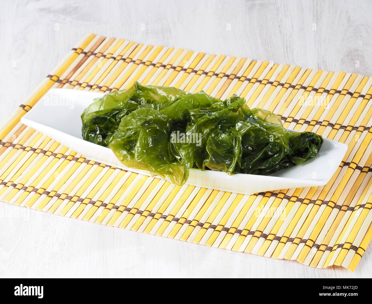 Lattuga di mare - Lechuga de Mar commestibili di alghe verdi nella famiglia Ulvacceae. Nome binomiale: Ulva lactuta. Foto Stock