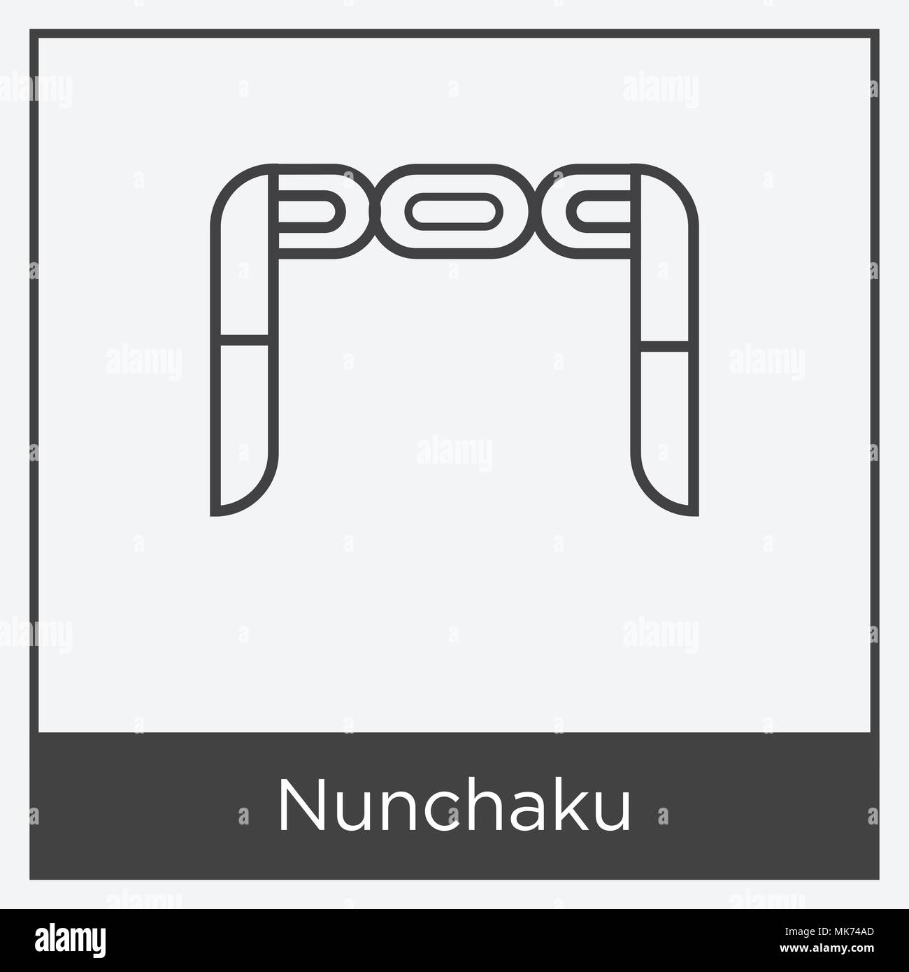 Icona di Nunchaku isolato su sfondo bianco con telaio grigio, simbolo e segno Illustrazione Vettoriale