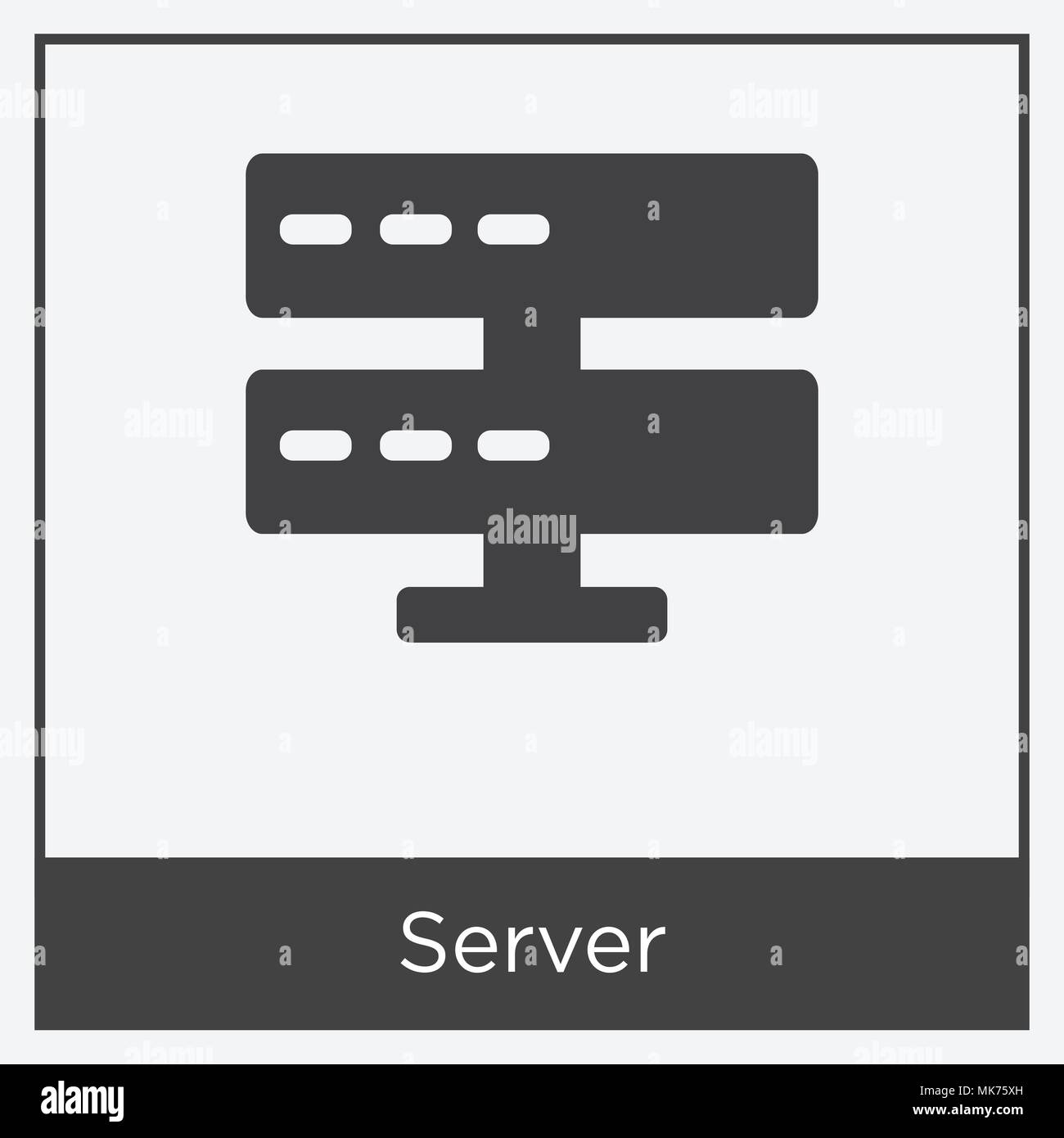 Icona server isolati su sfondo bianco con telaio grigio, simbolo e segno Illustrazione Vettoriale