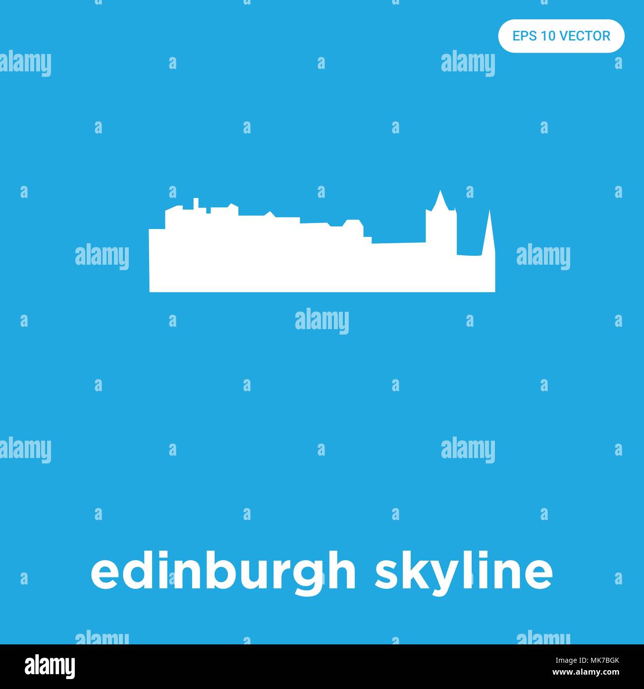 Edinburgh skyline icona vettore isolato su sfondo blu, simbolo e segno Illustrazione Vettoriale