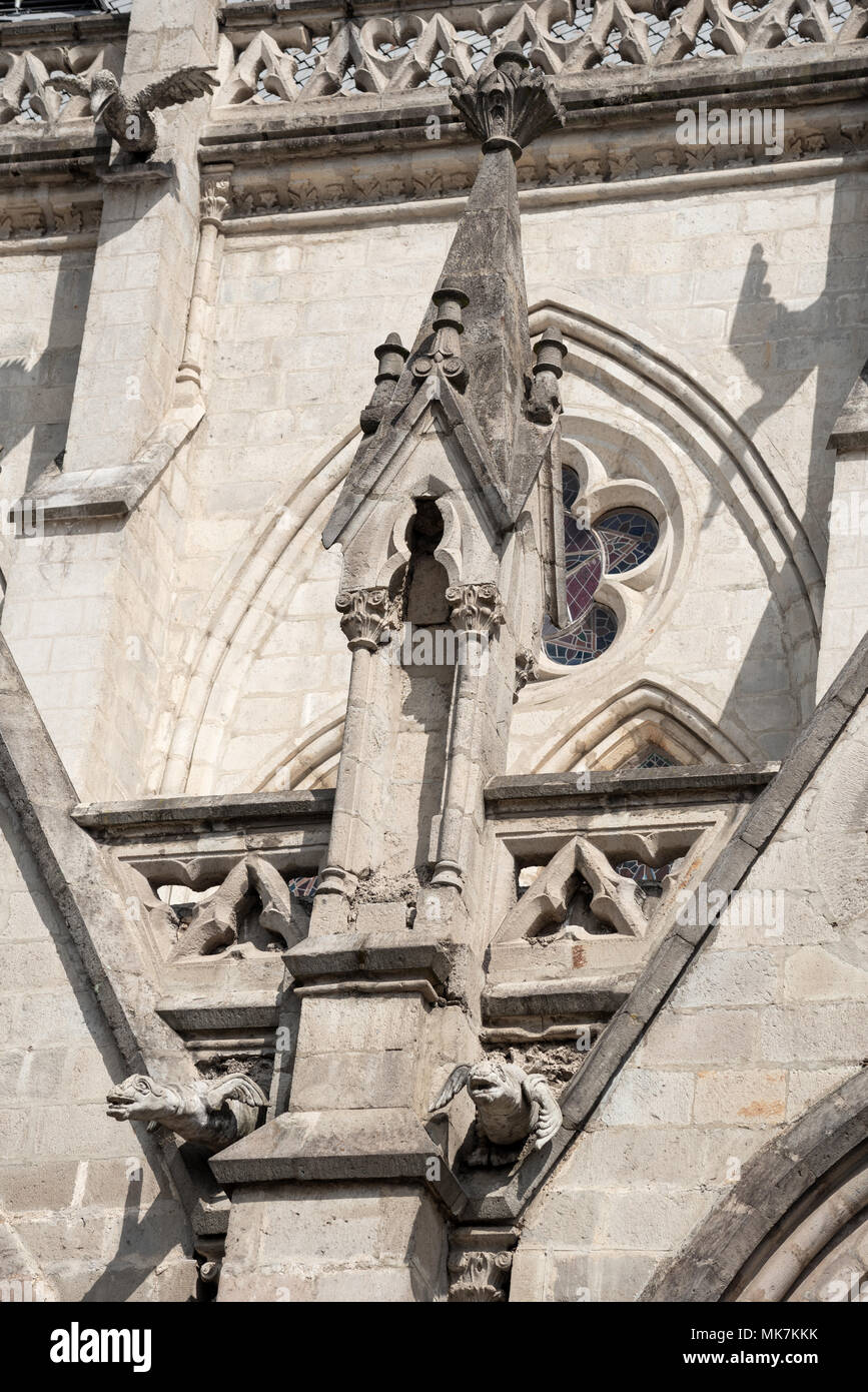 Doccioni sulla facciata della Basilica del Voto Nacional (Basilica del Voto Nazionale) a Quito, Ecuador. Foto Stock