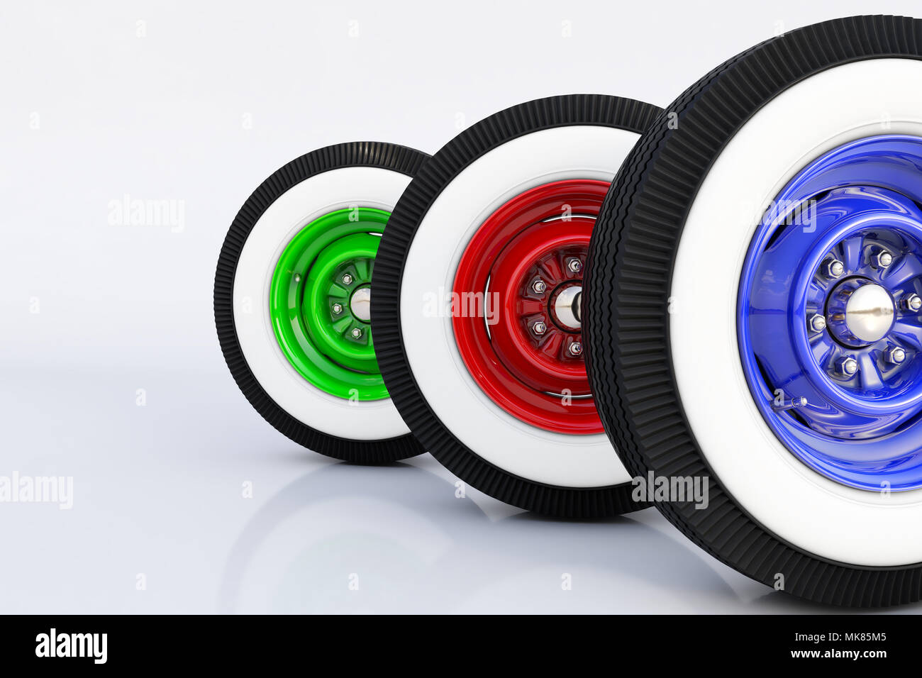 Tre ruote rétro. 3D render Foto Stock