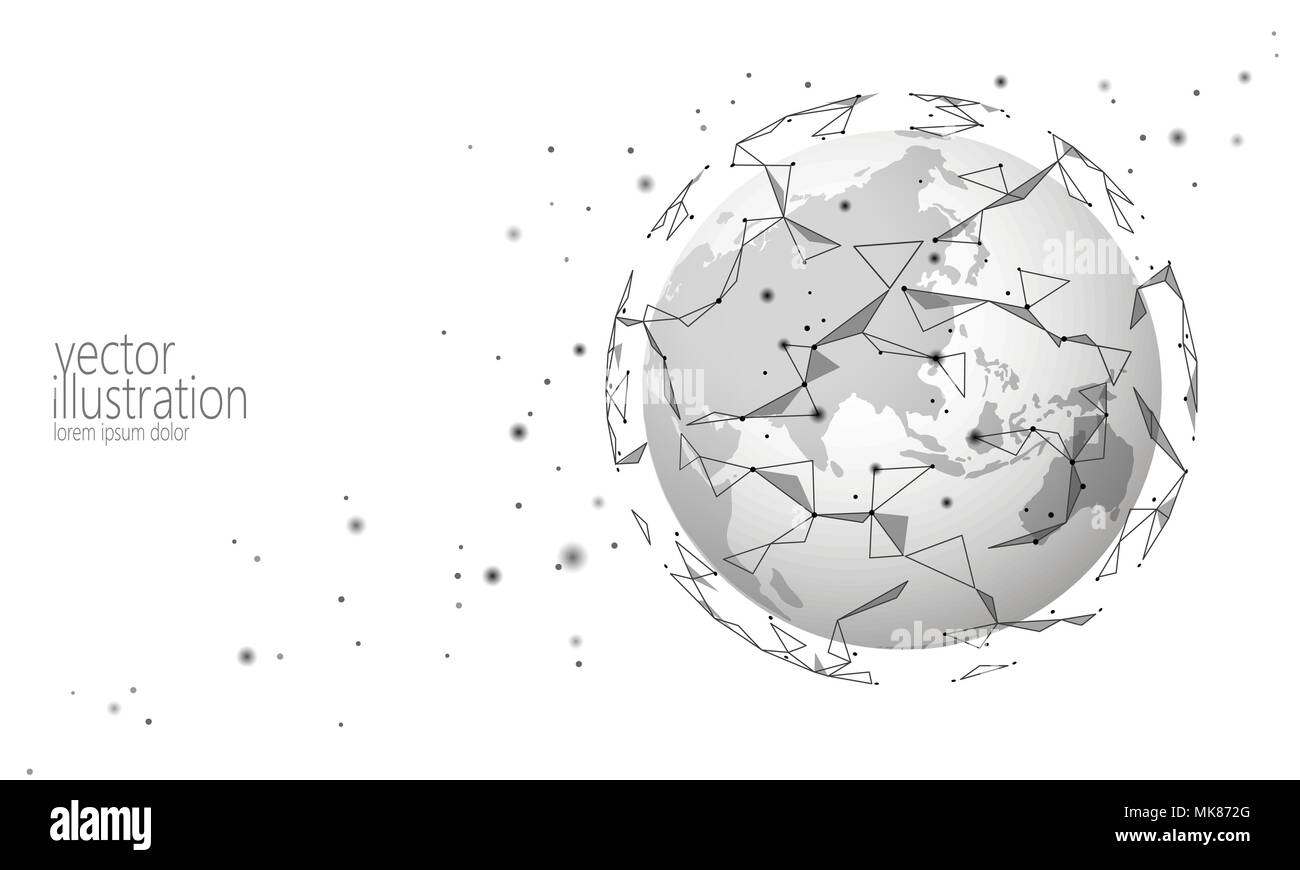 Global collegamento internazionale per lo scambio di informazioni cryptocurrency blockchain. Spazio satelliti a bassa poli future technology finance banking design. Sicurezza Web business pagamento illustrazione vettoriale Illustrazione Vettoriale