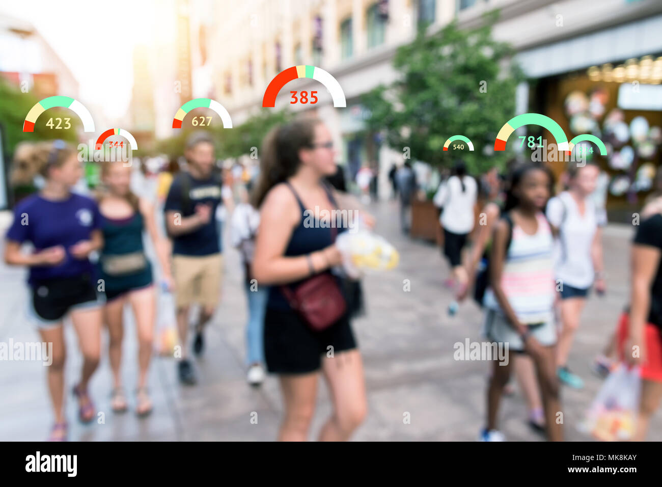 Sociali personali punteggio di credito. Machine Learning analytics a identificare le persone technology,l'intelligenza artificiale n. privacy sicurezza tecnologia fotografica conc Foto Stock