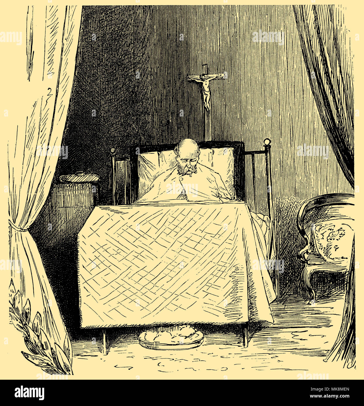 L'imperatore Guglielmo I sul letto di morte . Disegno di H. Lüders, 1889 Foto Stock